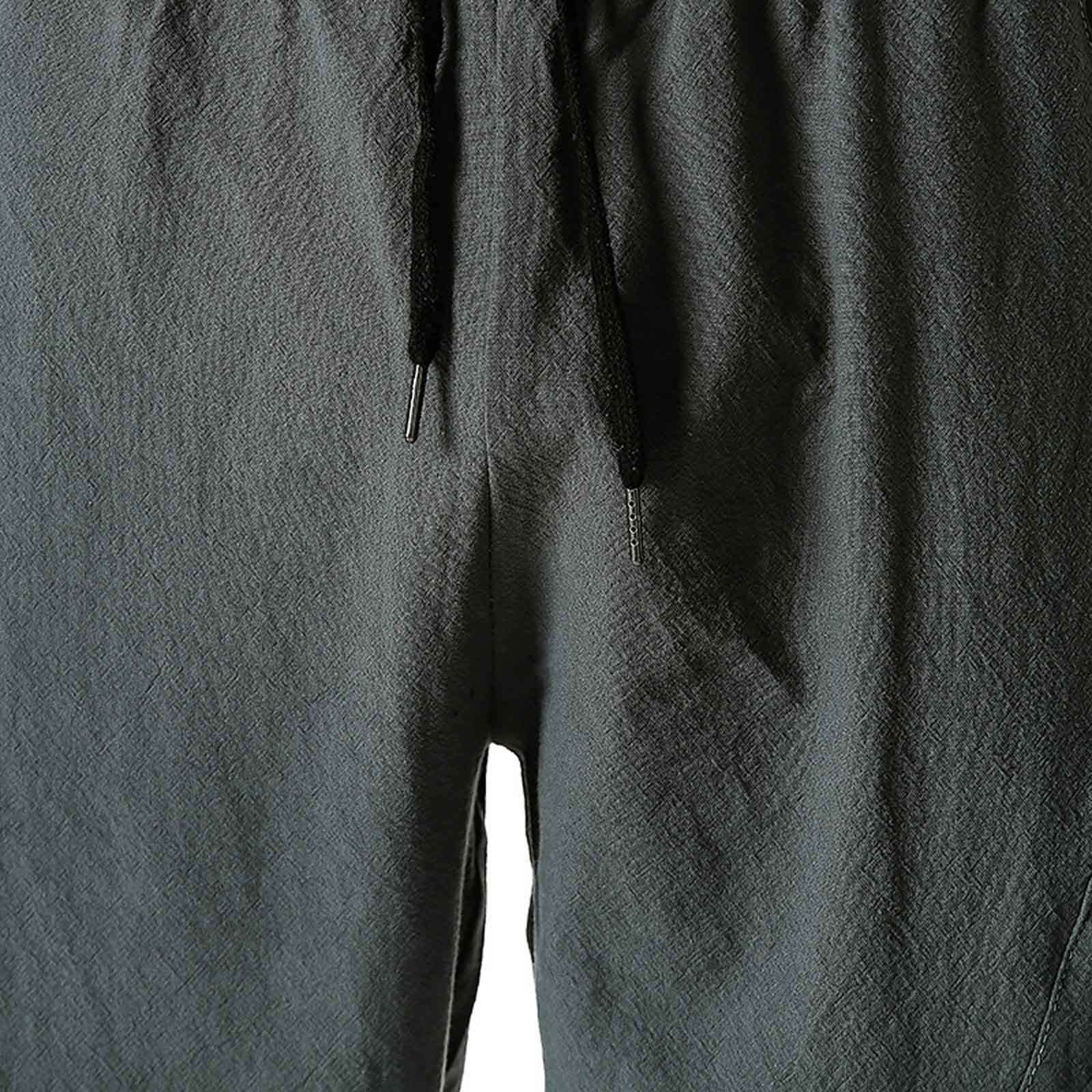 Muscularfit Men's Khaki Casual Pants - Loose Fit Drawstring Elastic Waist Cotton Linen Lounge Work Utility Trousers 2023 | Comfortable Home Wear & Outdoor Activities