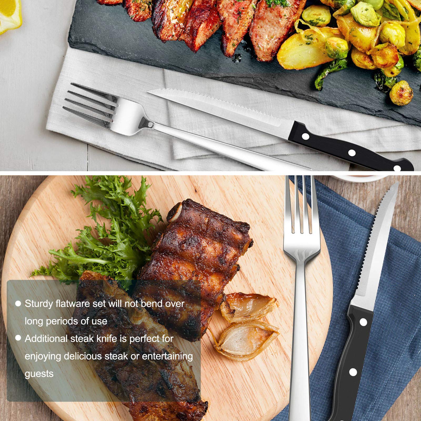 Premium 24-Piece Stainless Steel Flatware Set with Steak Knives - Mirror Polished, Dishwasher Safe Silverware for Everyday Dining & Special Occasions - Modern Elegant Cutlery for Restaurants, Dinner Parties & Home Use