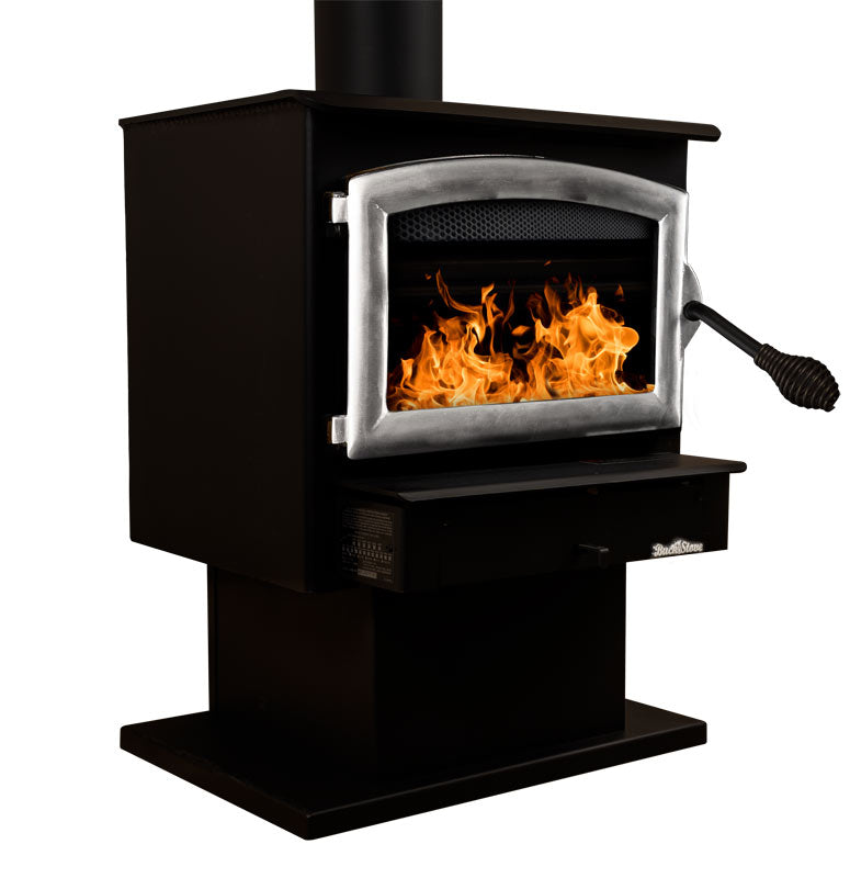 Buck Stove Model 21NC High-Efficiency Wood Burning Stove with Pewter Door & Pedestal Base - Perfect for Cabin Heating, Winter Warmth & Rustic Home Decor