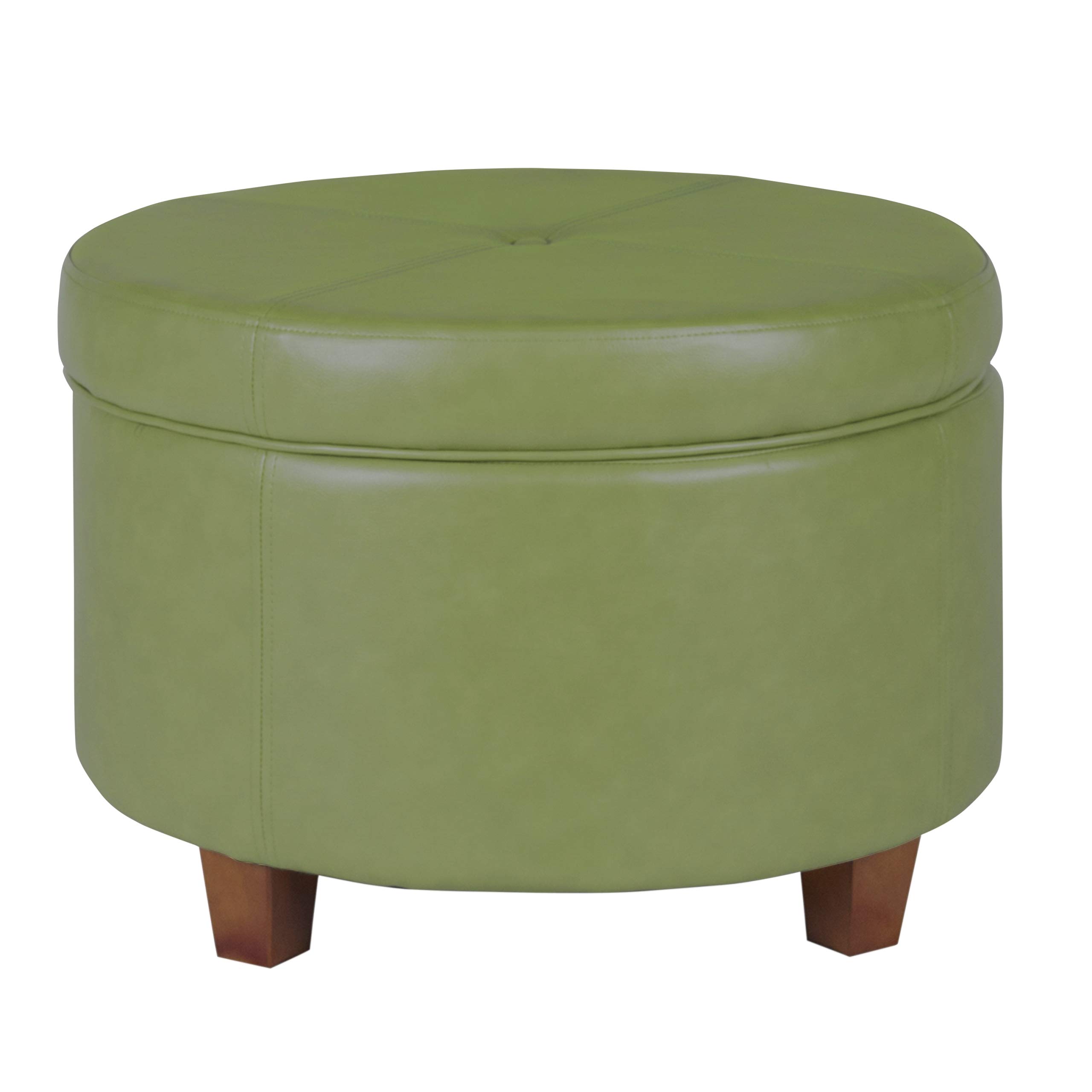 HomePop Large Round Leatherette Storage Ottoman with Lift-Top Lid in Moss Green - Perfect for Living Room, Bedroom & Home Organization