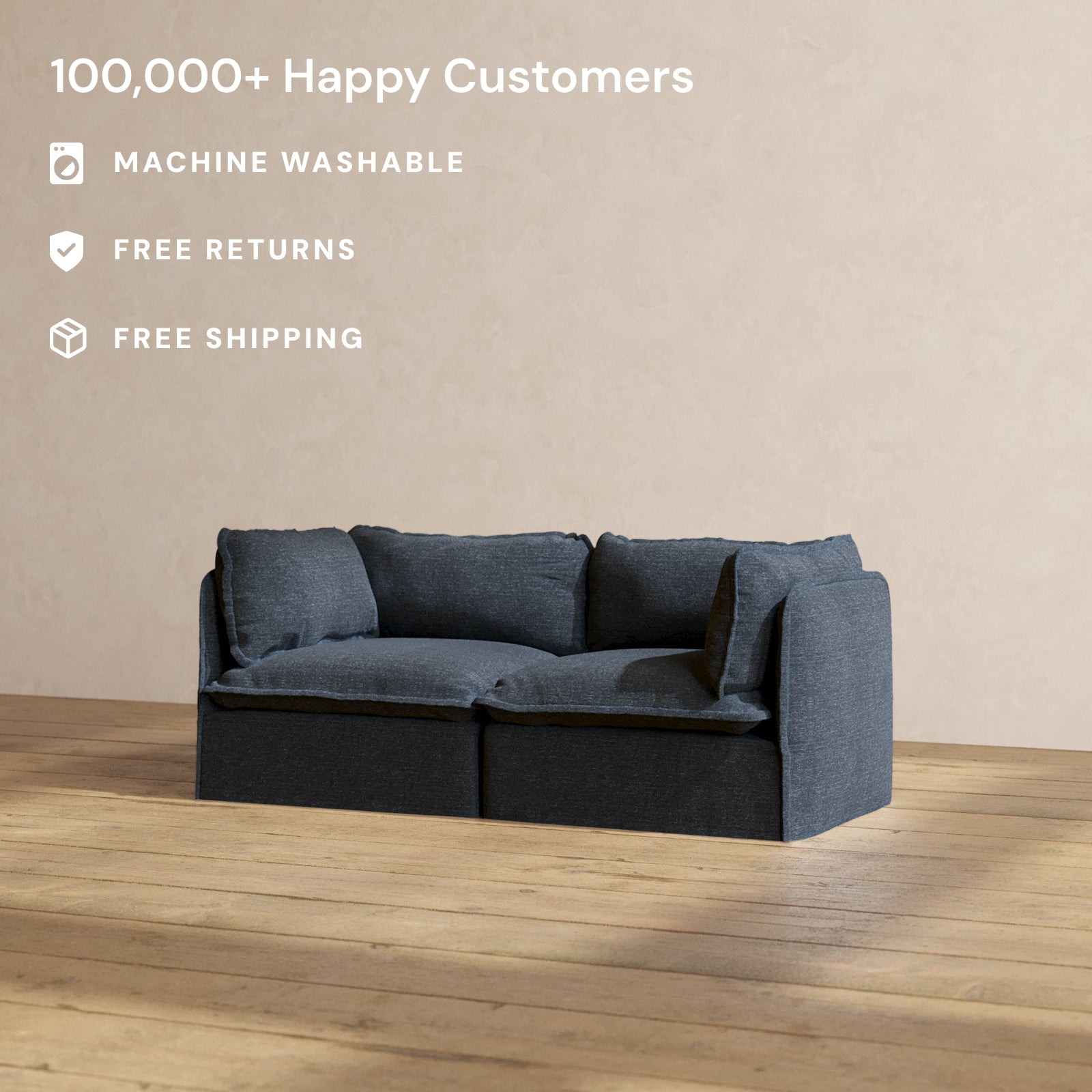 Premium Modular Performance 2-Seater Sofa in Indigo Blue | Luxe Blend Fabric | Perfect for Living Rooms, Home Theaters & Office Lounges