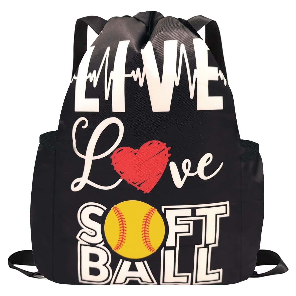 Kids Drawstring Backpack - Lightweight Gym Dance Bag for Girls, Sports Sack with Dual Water Bottle Holders - Perfect for School, Travel & Sports Activities