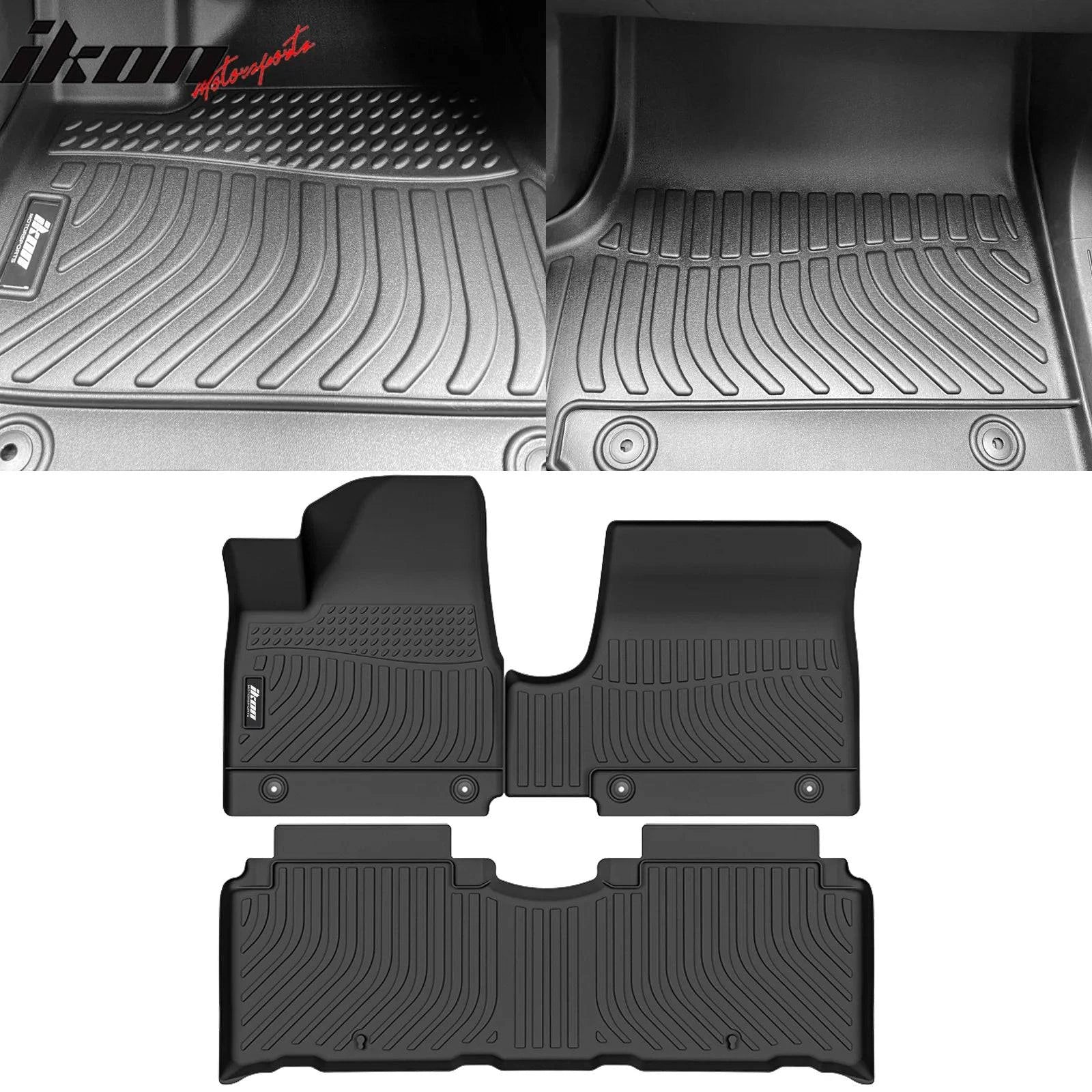 IKON 3D Molded All-Weather Floor Mats for 2022-2024 Hyundai Ioniq 5 - TPE Thermo Plastic Elastomer Front & Rear Seat Protection (3-Piece Set, Black) - Perfect for Daily Commutes, Road Trips and Extreme Weather Conditions