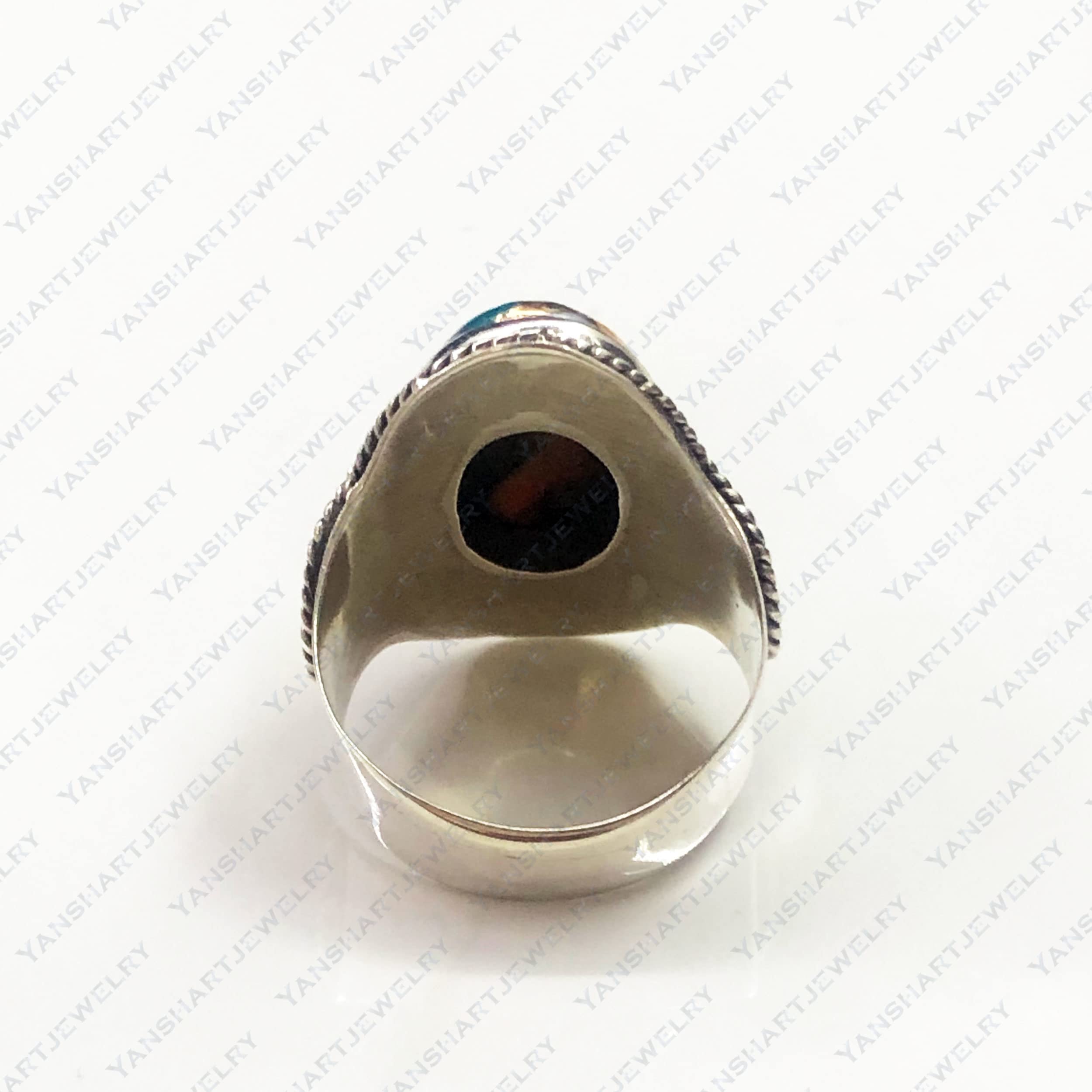 Handmade 925 Sterling Silver Natural Turquoise Ring - Oval Oyster Copper Turquoise December Birthstone Jewelry for Women - Perfect Promise Ring, Wedding Band & Gift for Anniversary, Valentine's Day