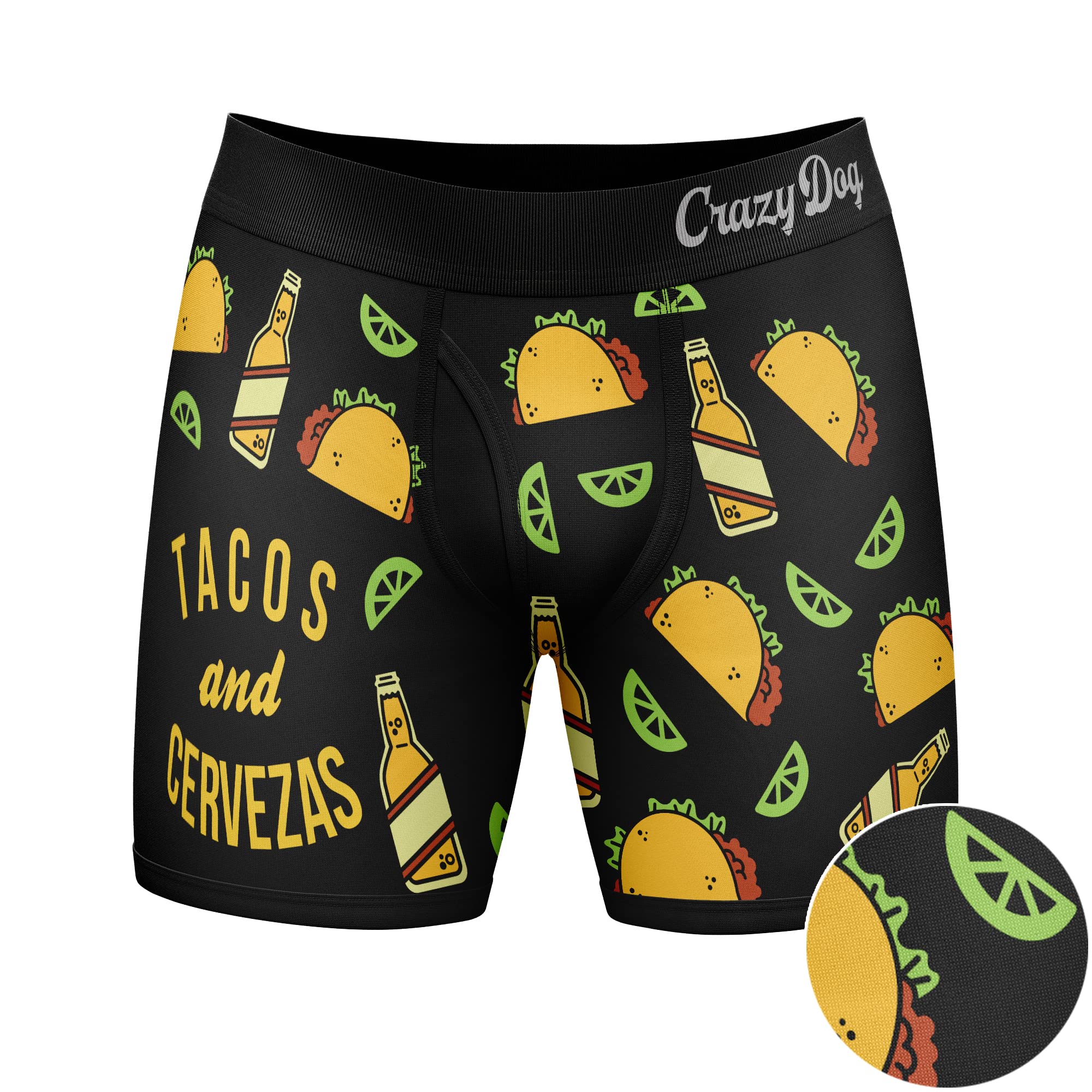 Funny Men's Tacos And Cervezas Boxer Briefs - Crazy Dog T-Shirts Hilarious Underwear with Humorous Sayings | Perfect for Gifts, Parties & Everyday Wear
