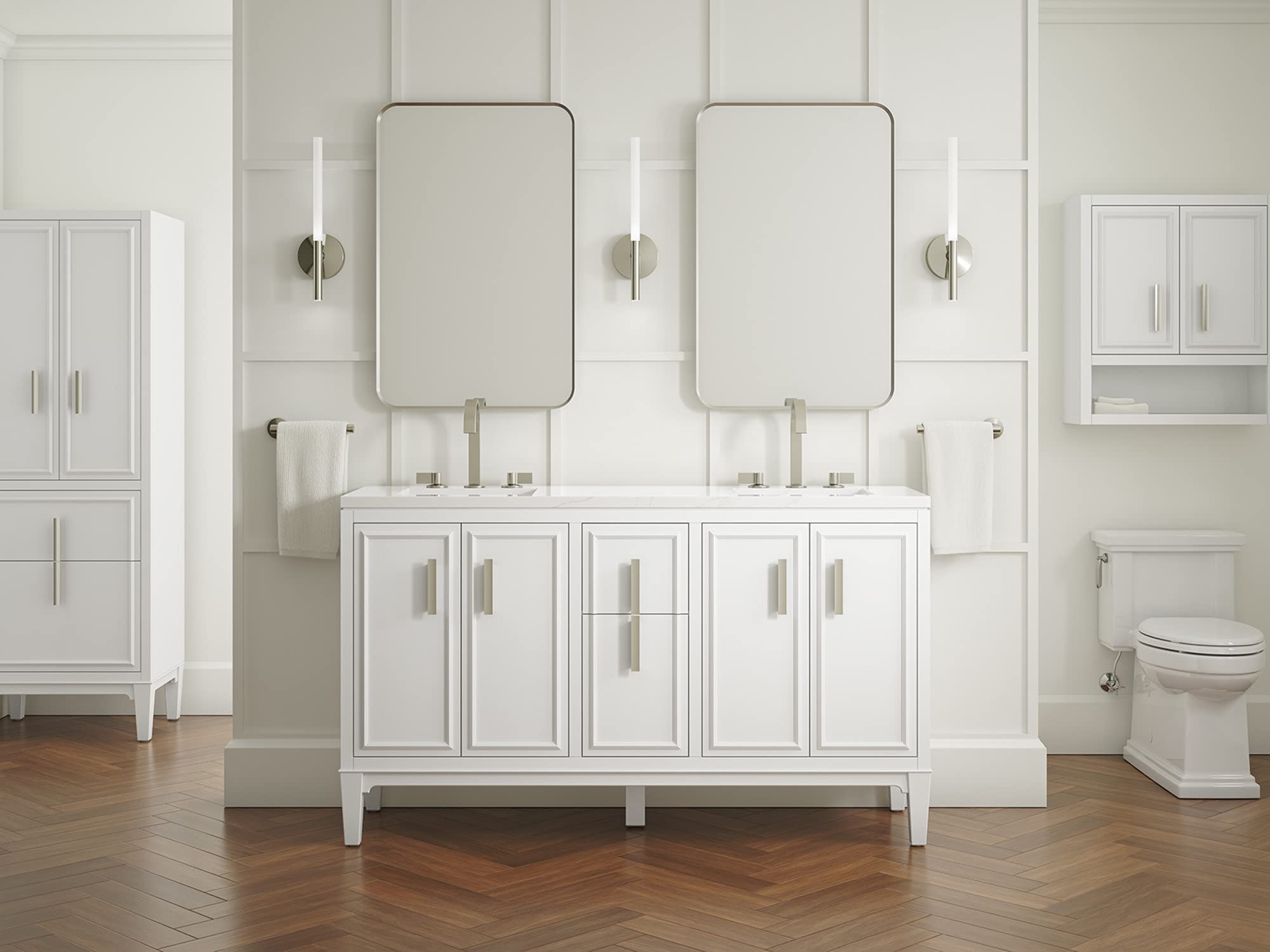 KOHLER Southerk 60-inch Bathroom Vanity Set with Sink & Mirror - Modern Double Sink Bathroom Vanity for Master Bath & Guest Bath Remodel