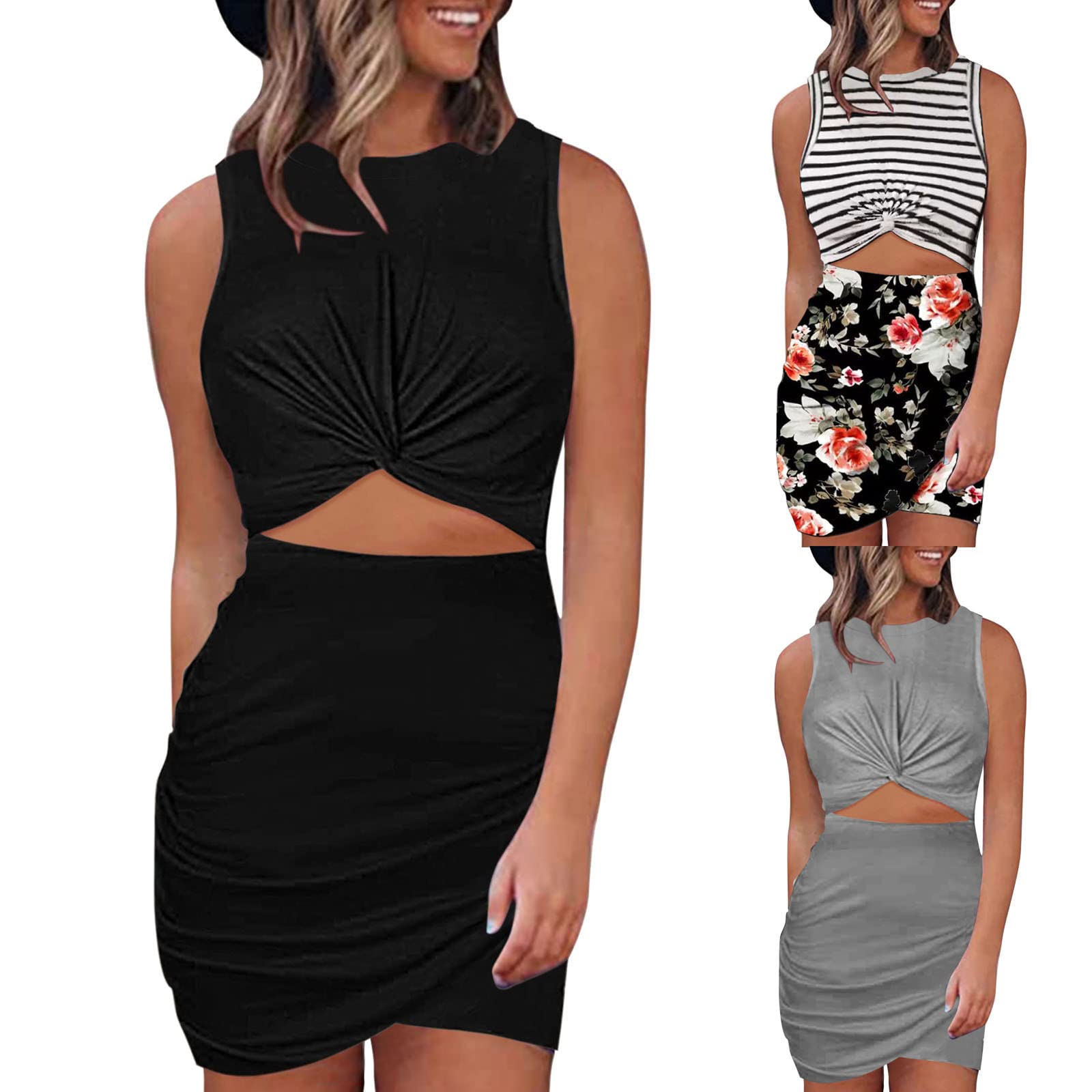 **Swqotoq Women's Sleeveless Hollow Out Twist Bodycon Dress - Wrap Slim Fit Party Evening Dress for Women | Perfect for Cocktail Parties, Date Nights & Special Occasions**