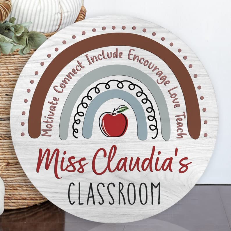 Custom Brown Rainbow Teacher Door Sign - Personalized Classroom Decor for Back to School & Teacher Appreciation Gifts