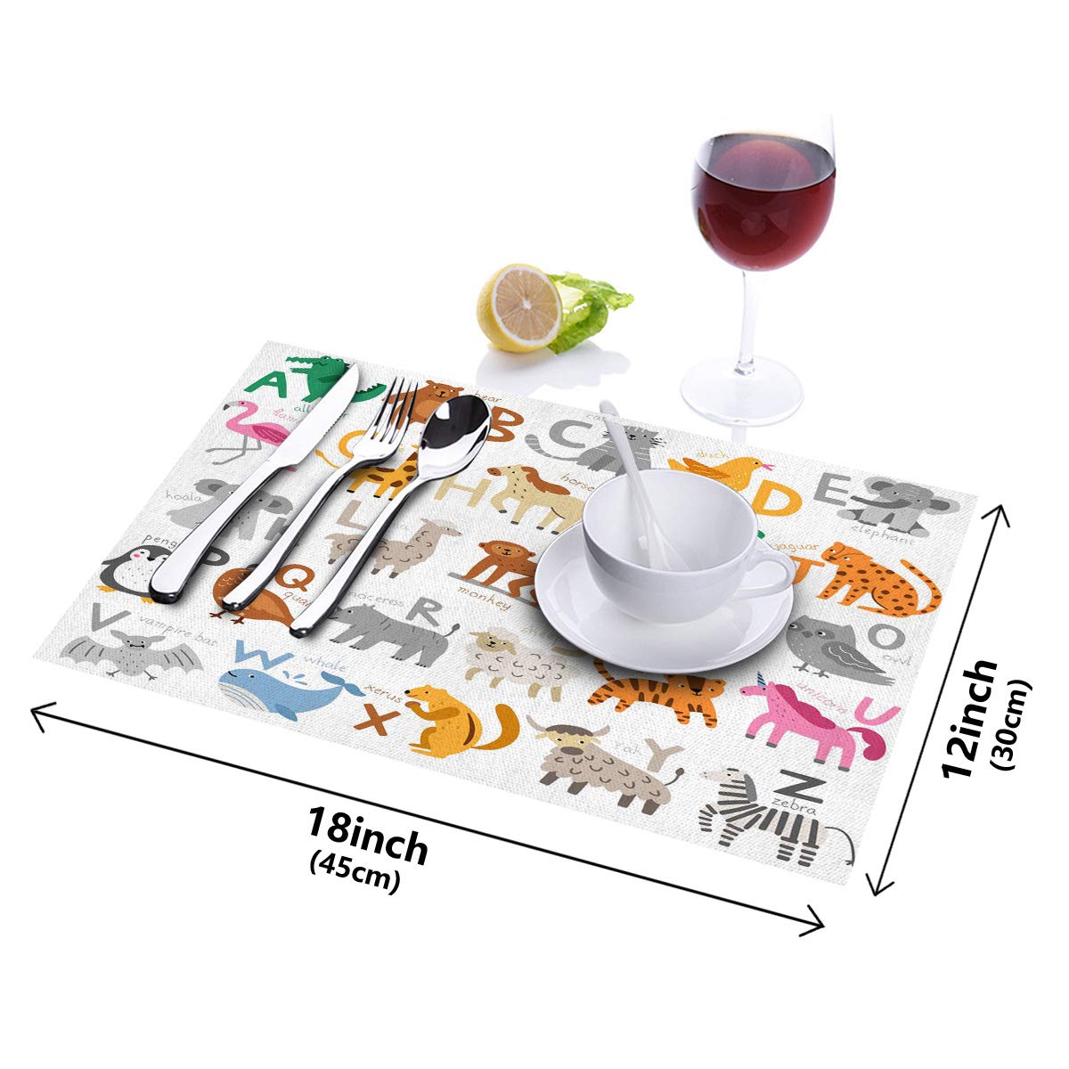 ABC Learning Alphabet Placemats Set of 4 - Educational Cotton Linen Table Mats for Kids with Non-Slip & Heat Resistant Design - Perfect for Holiday Dining, Birthday Parties and Classroom Learning Activities