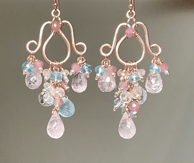 Rose Gold Filled Aquamarine & Morganite Chandelier Earrings | Elegant Gemstone Jewelry for Weddings, Parties & Special Occasions