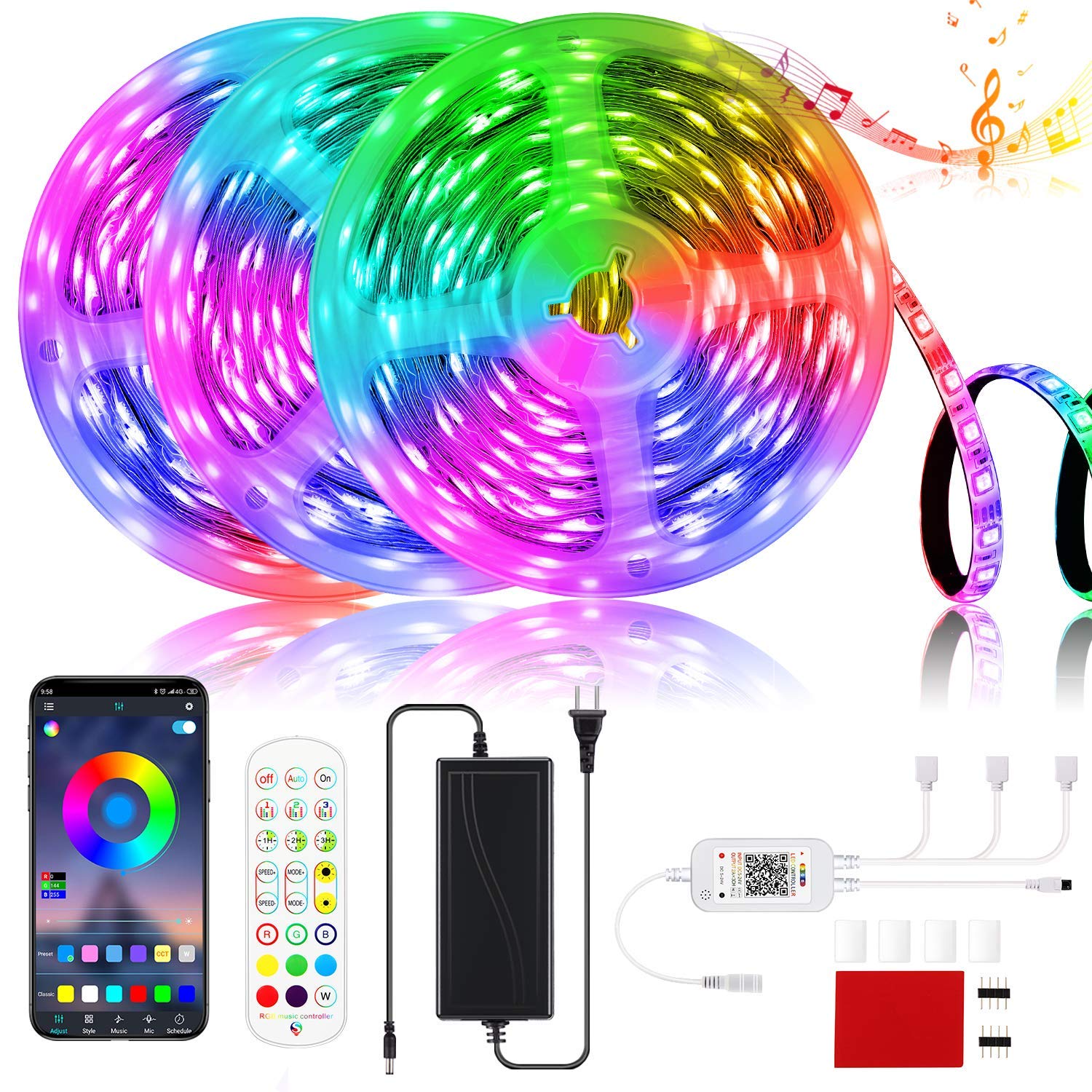 TFZBA 50ft Smart LED Strip Lights with App & Remote Control - Color Changing RGB Music Sync Flexible Light Strips for Bedroom, Living Room, Kitchen, Christmas Party Decorations | Perfect for Home Ambiance, Holiday Lighting & Entertainment Spaces