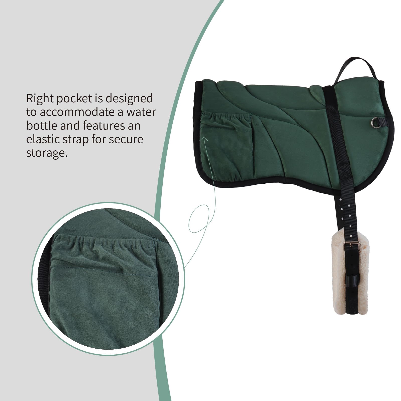 Harrison Howard Anti-Slip Bareback Pad - Extra Thick Center for Maximum Support, Ergonomic Design with Side Pockets & Matching Girth - Perfect for Trail Riding, Horse Training, and Comfortable Bareback Riding