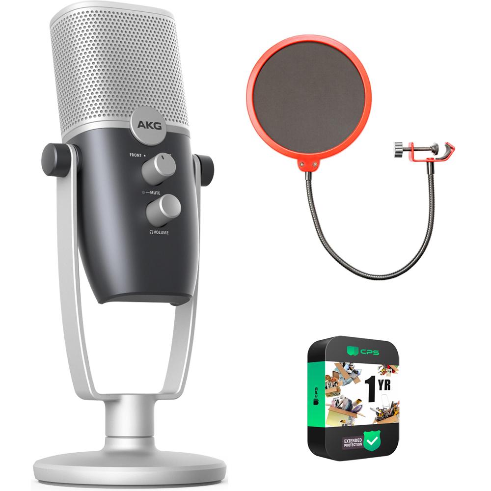 AKG Ara Two Pattern USB Condenser Microphone with Pop Filter - Professional Studio Recording, Podcasting & Streaming Mic - Includes Extended Warranty - Perfect for Home Studios, Voiceovers & Content Creators