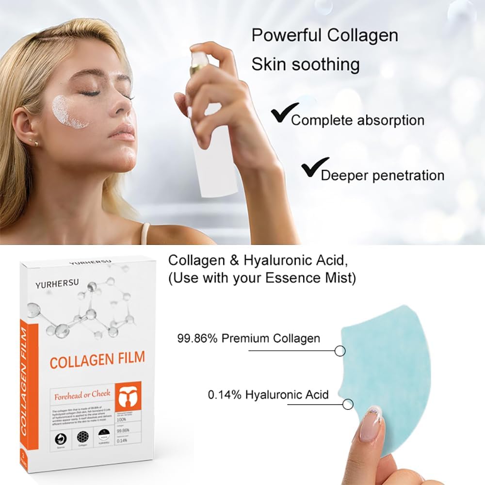 **Collagen Face Mask - Soluble Melting Film for Forehead & Cheeks, Moisturizing & Anti-Wrinkle Care, Skin Soothing & Firming Treatment - Improves Elasticity for Smooth Skin | Perfect for Daily Skincare & Spa Nights**