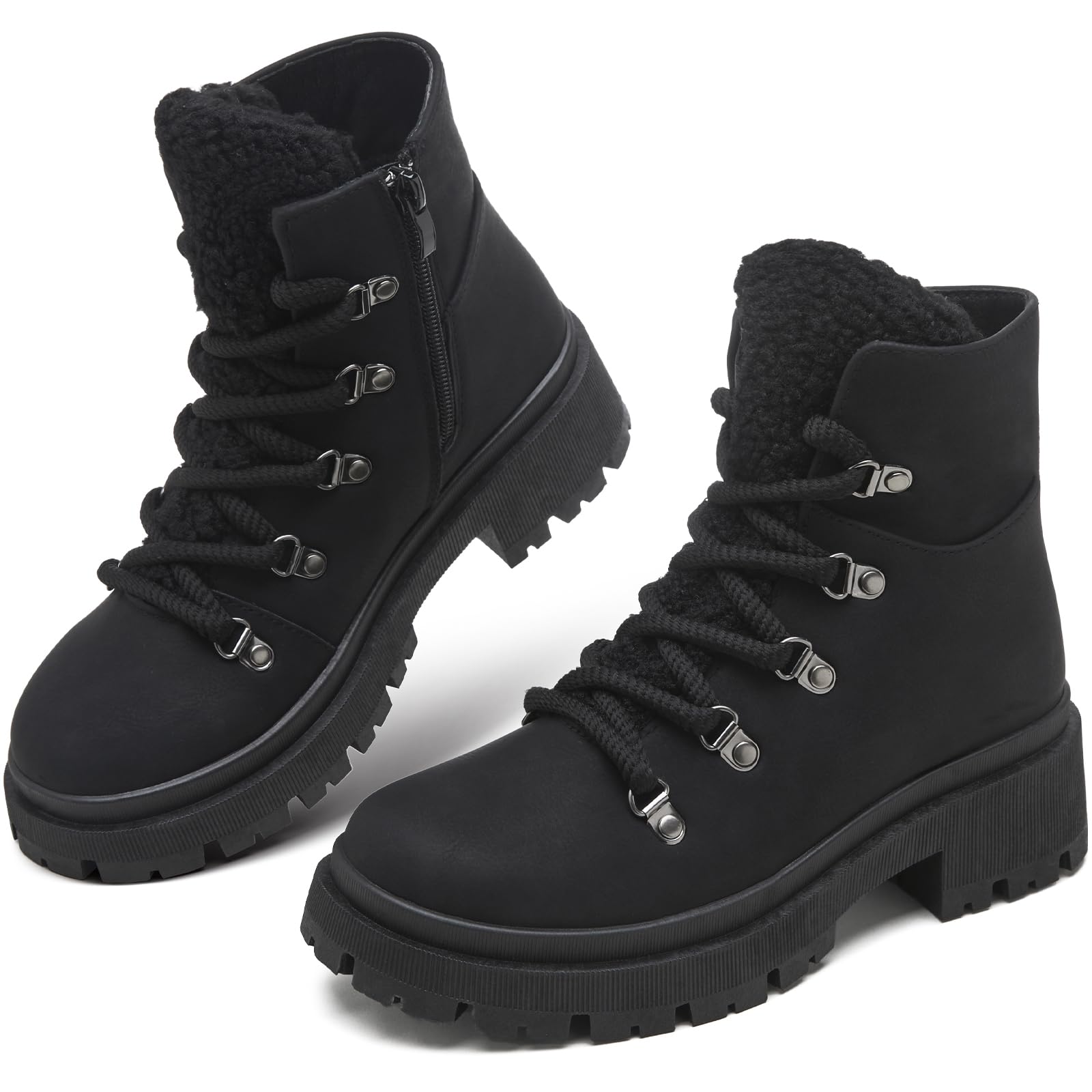 Kufeiti Women's Waterproof Combat Hiking Boots - Lace Up Platform Winter Boots with Side Zipper for Backpacking, Outdoor Adventures & Fashion Streetwear