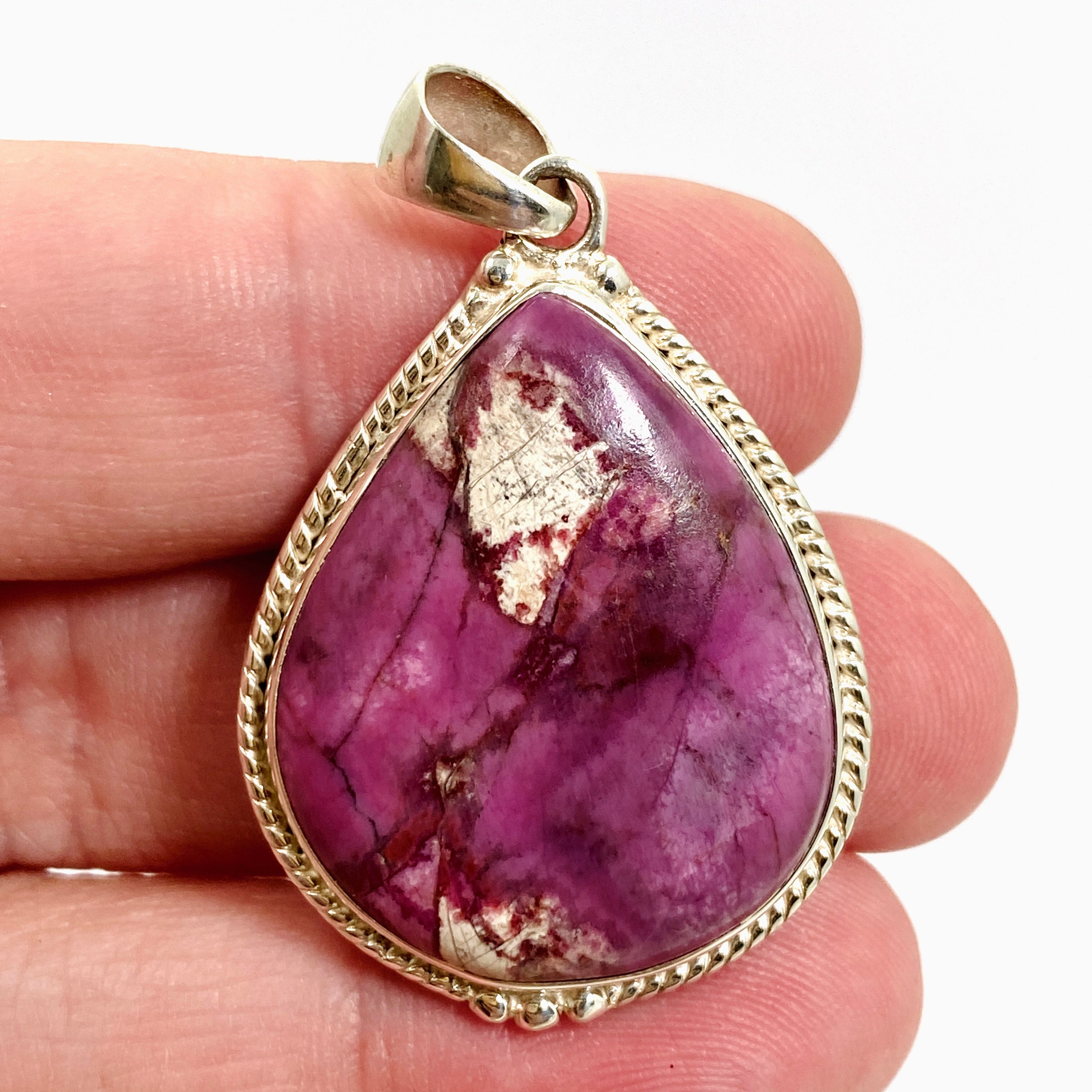 Natural Cobalt Calcite Teardrop Cabochon Pendant in Sterling Silver Setting - KPGJ4856 | Healing Crystal Jewelry for Meditation & Energy Work