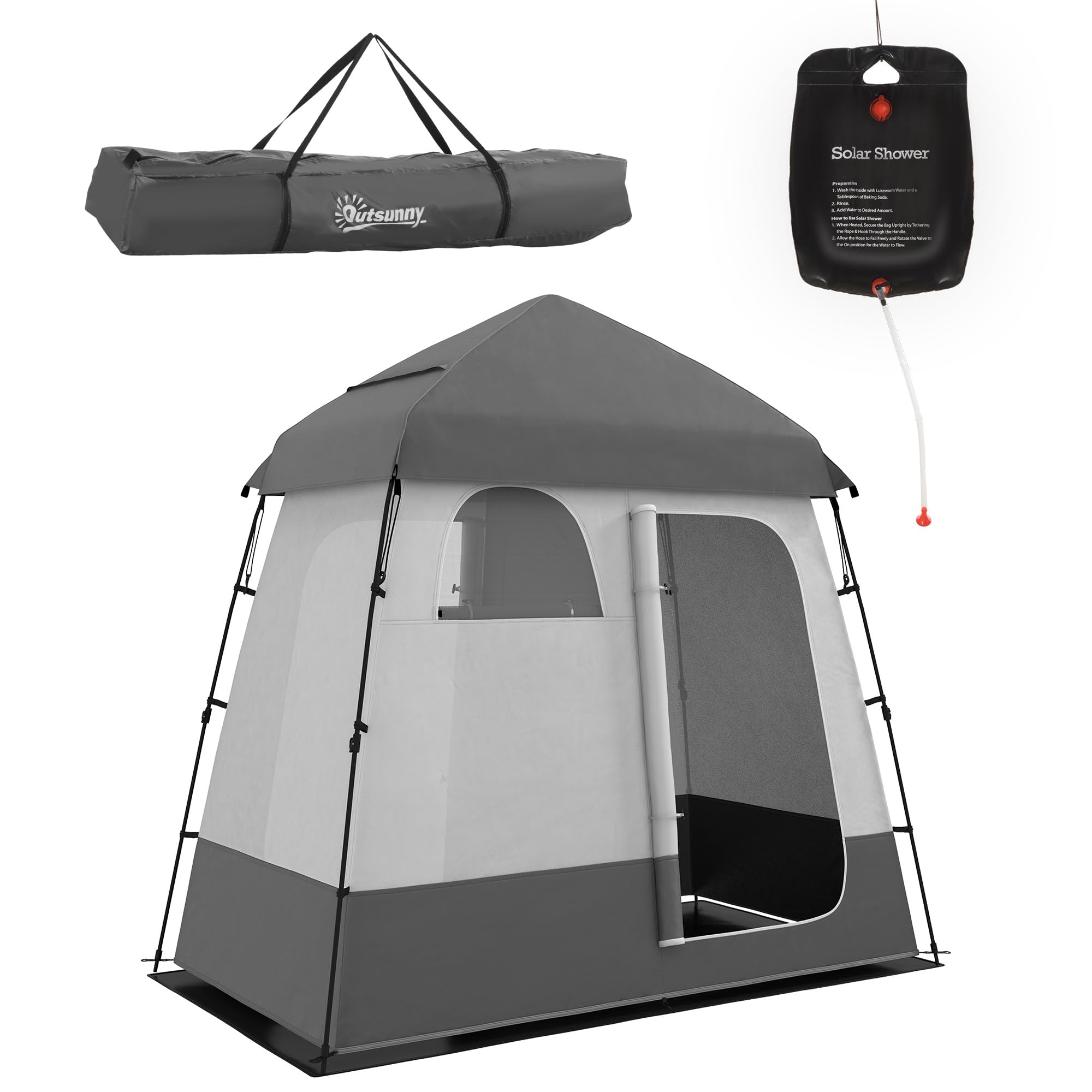 Outsunny Pop Up Shower Tent - 2 Room Portable Privacy Shelter for Camping, Beach, Outdoor Shower & Dressing Room with Carrying Bag | Instant Setup for RV Trips, Backpacking & Poolside Changing