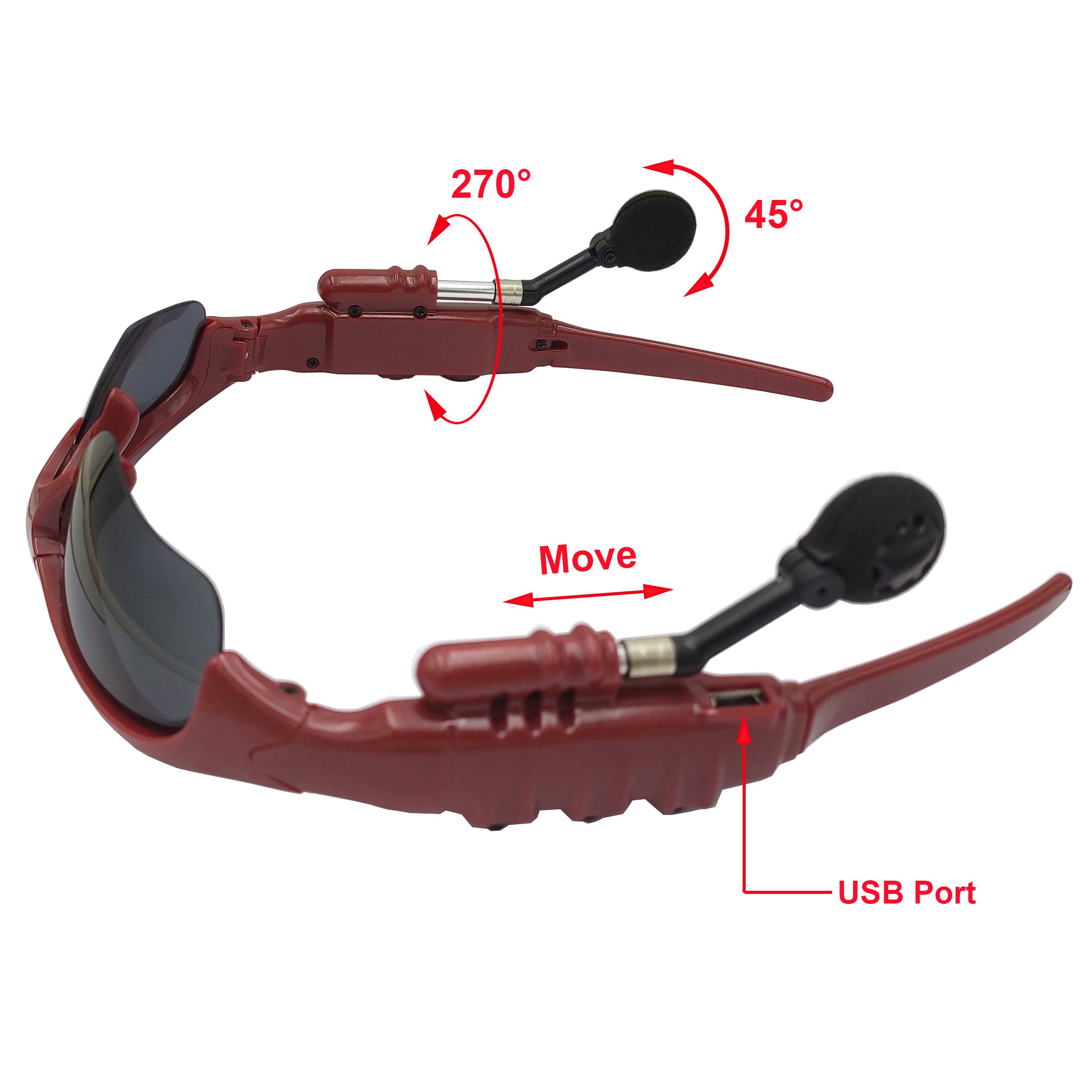 Wireless Bluetooth Sunglasses with Anti-UV & Built-in Headphones - HD Stereo Sound, Hands-Free Calling, Compatible with iPhone Android Smartphones (Red-Gray) - Perfect for Running, Cycling, Driving & Outdoor Activities