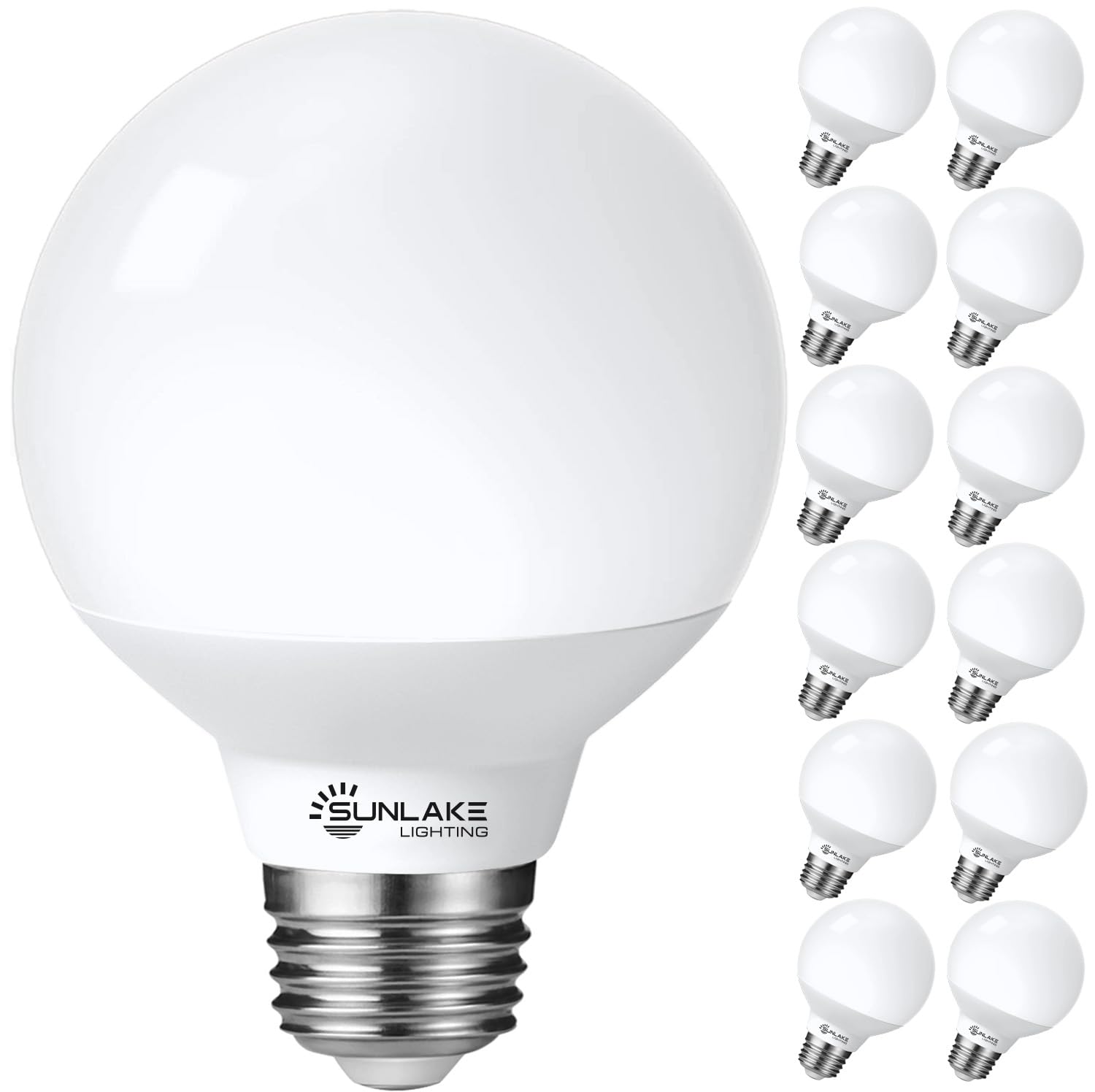 SunLake 12 Pack G25 LED Light Bulbs - 40W Equivalent, 3000K Warm White Dimmable, 450 Lumens, E26 Base, Eye-Friendly Vanity Globe Bulbs (5W) - Perfect for Bathroom Makeup Mirrors, Vanity Lighting, Floor Lamps & Home Decor