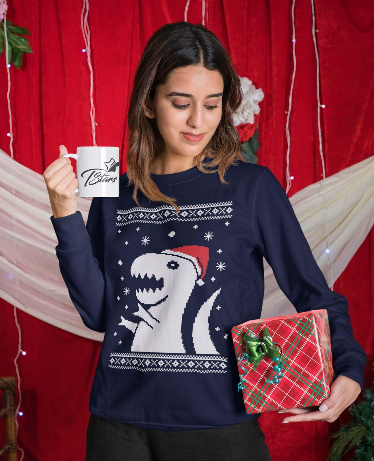 Big Trex Santa Sweatshirt for Women & Teens - Ugly Christmas Sweater for Holiday Parties