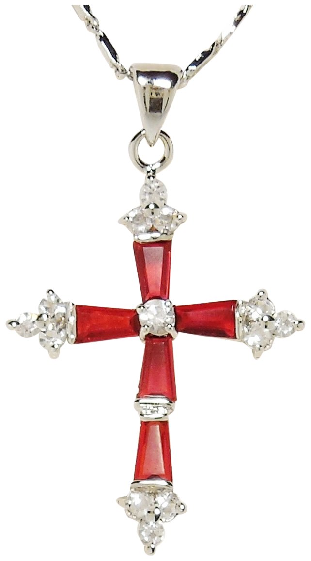Silver Plated Red Crystal Cross Pendant Necklace for Women - Elegant Religious Jewelry Gift for Christmas, Baptism & Church Occasions