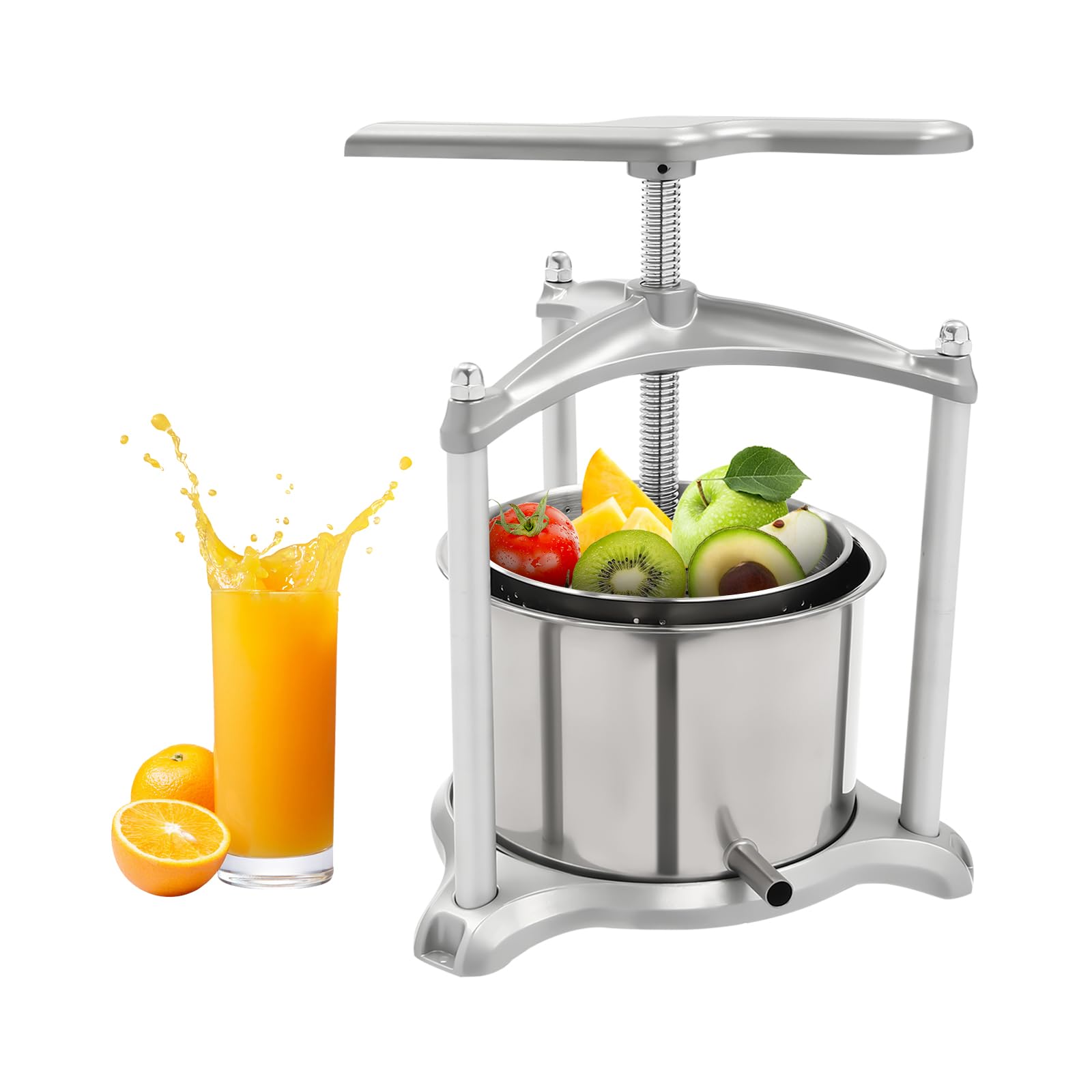 Stainless Steel Dual Barrel Manual Fruit Wine Press - Home Cider & Juice Maker with T-Handle & Triangular Frame - Perfect for Apple Crushing, Grape Pressing, and Homemade Winemaking (USA Stock)