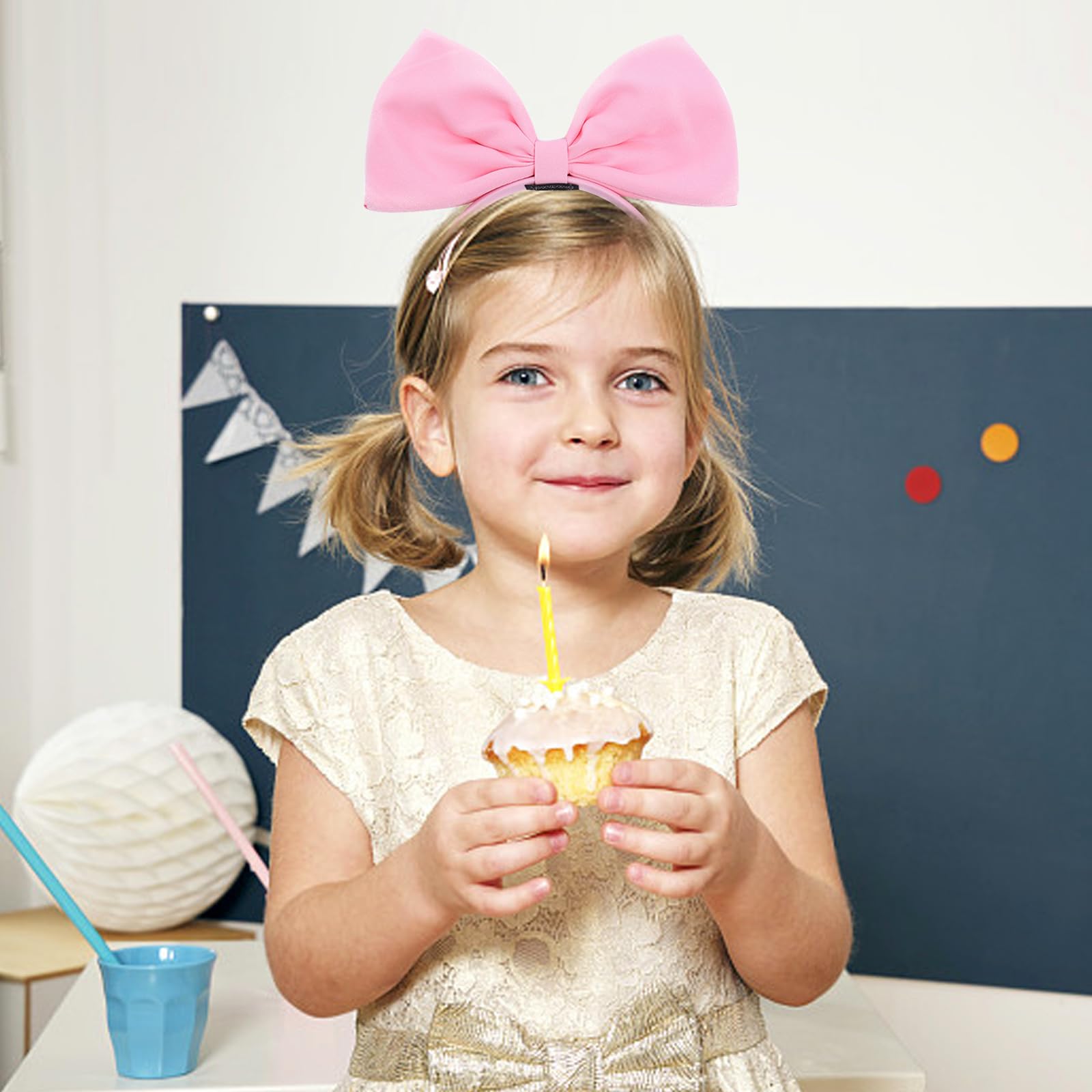 Pink Bow Headband for Women & Girls - Non-Slip Hair Accessories for Party & Holidays