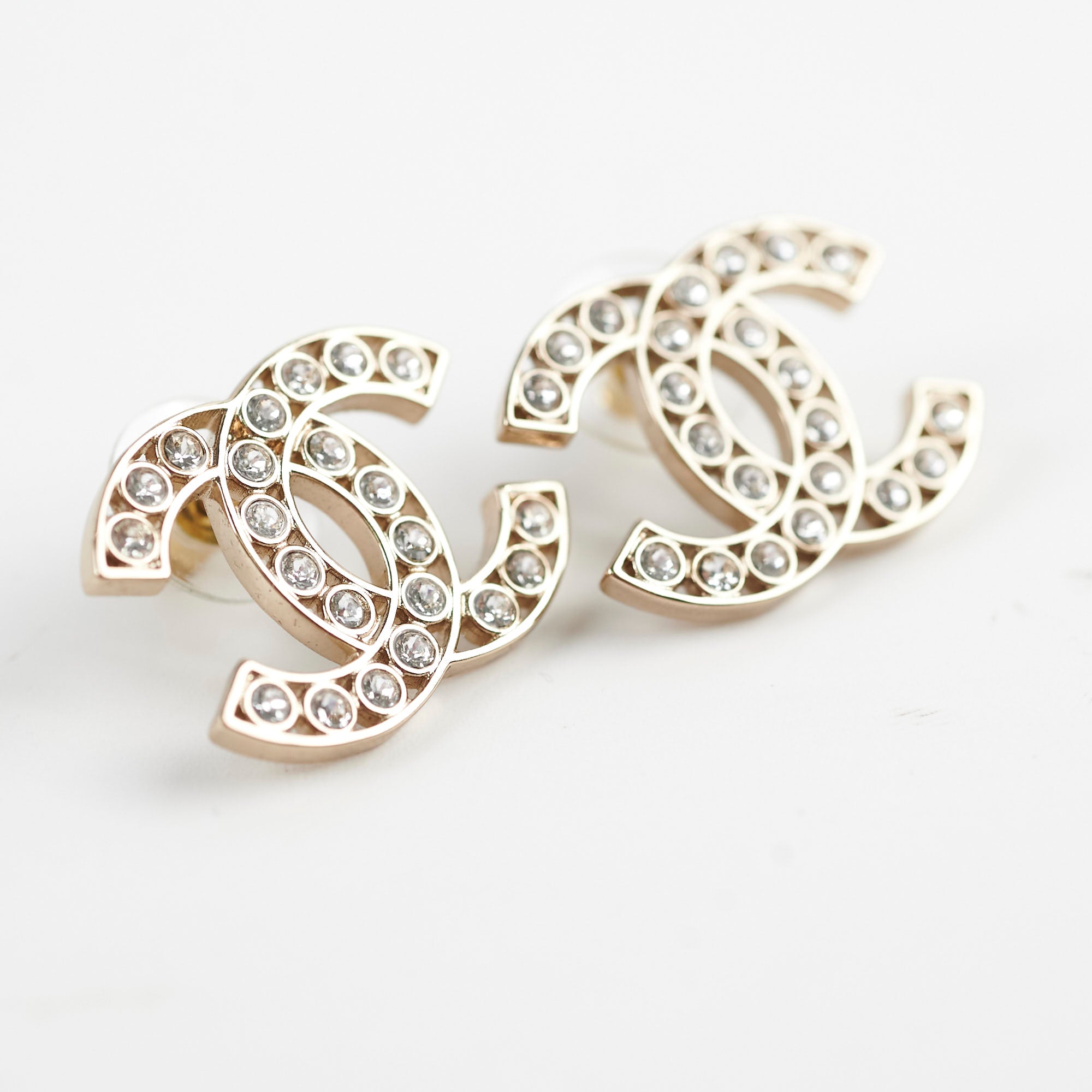 Chanel CC Crystal Earrings for Women - Luxury Fashion Jewelry, Elegant Rhinestone Stud Earrings for Party, Wedding & Special Occasions
