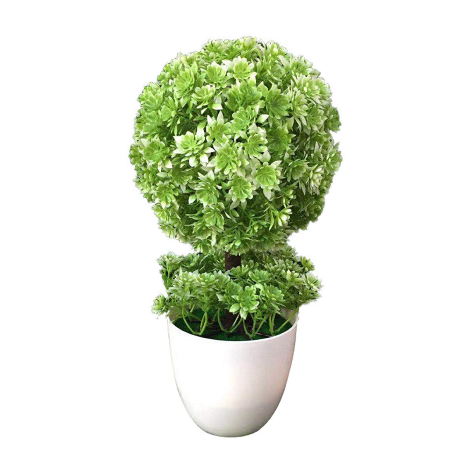 Artificial Pine Tree Plants - Realistic Fake Flowers & Greenery for Home Decor, Wedding Centerpieces, Office Desk, and Party Decorations - White Bonsai Style Ball Design