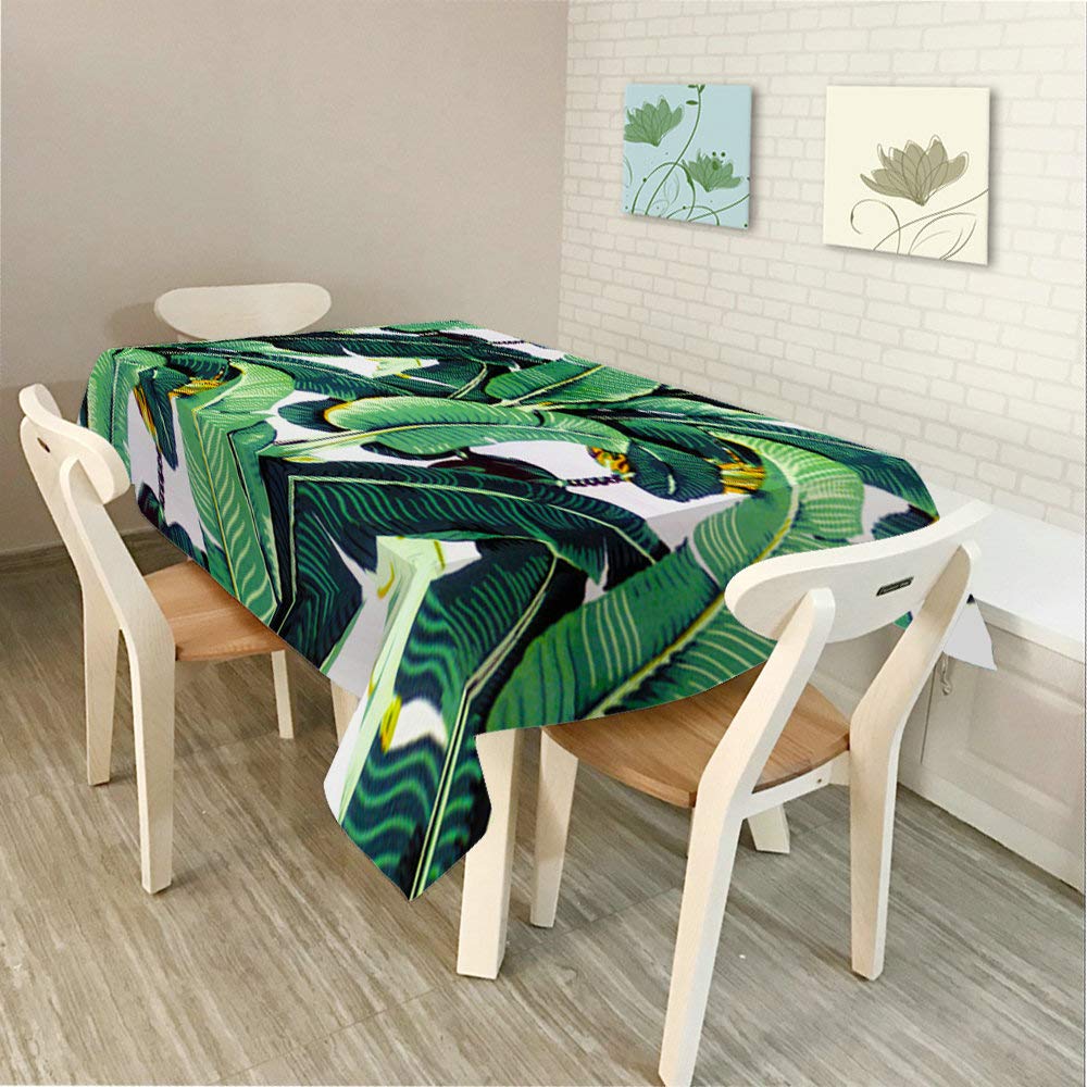 Banana Leaf Pattern Rectangular Tablecloth 60x104 Inches - Decorative Dining Table Cover for Indoor/Outdoor Use, Perfect for Parties, BBQ, Picnic, Coffee Table & Kitchen Decor (Green & White)