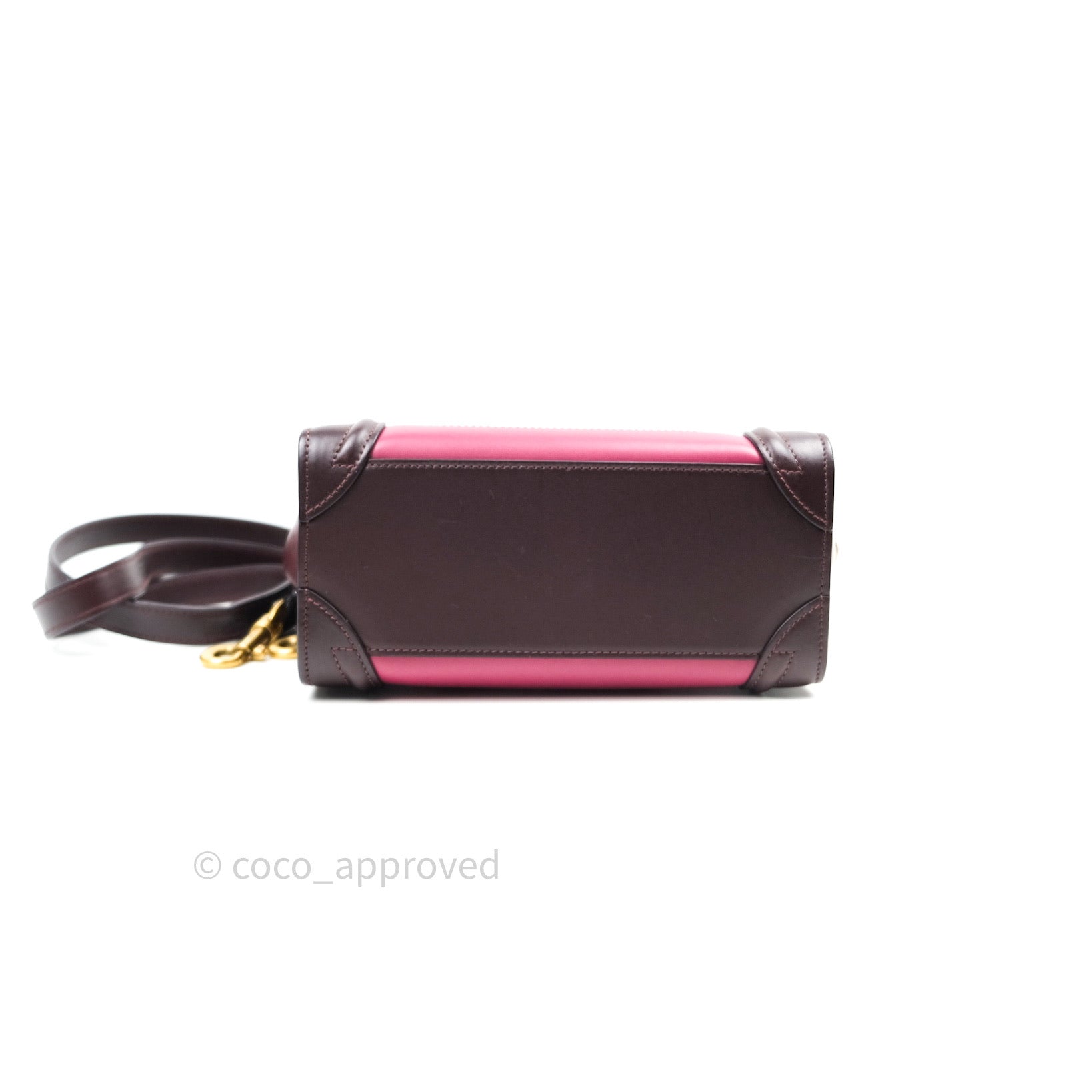 Celine Nano Luggage Tote Bag in Tri-Color Dark Red, Pink & Brown - Perfect for Work, Travel & Everyday Use