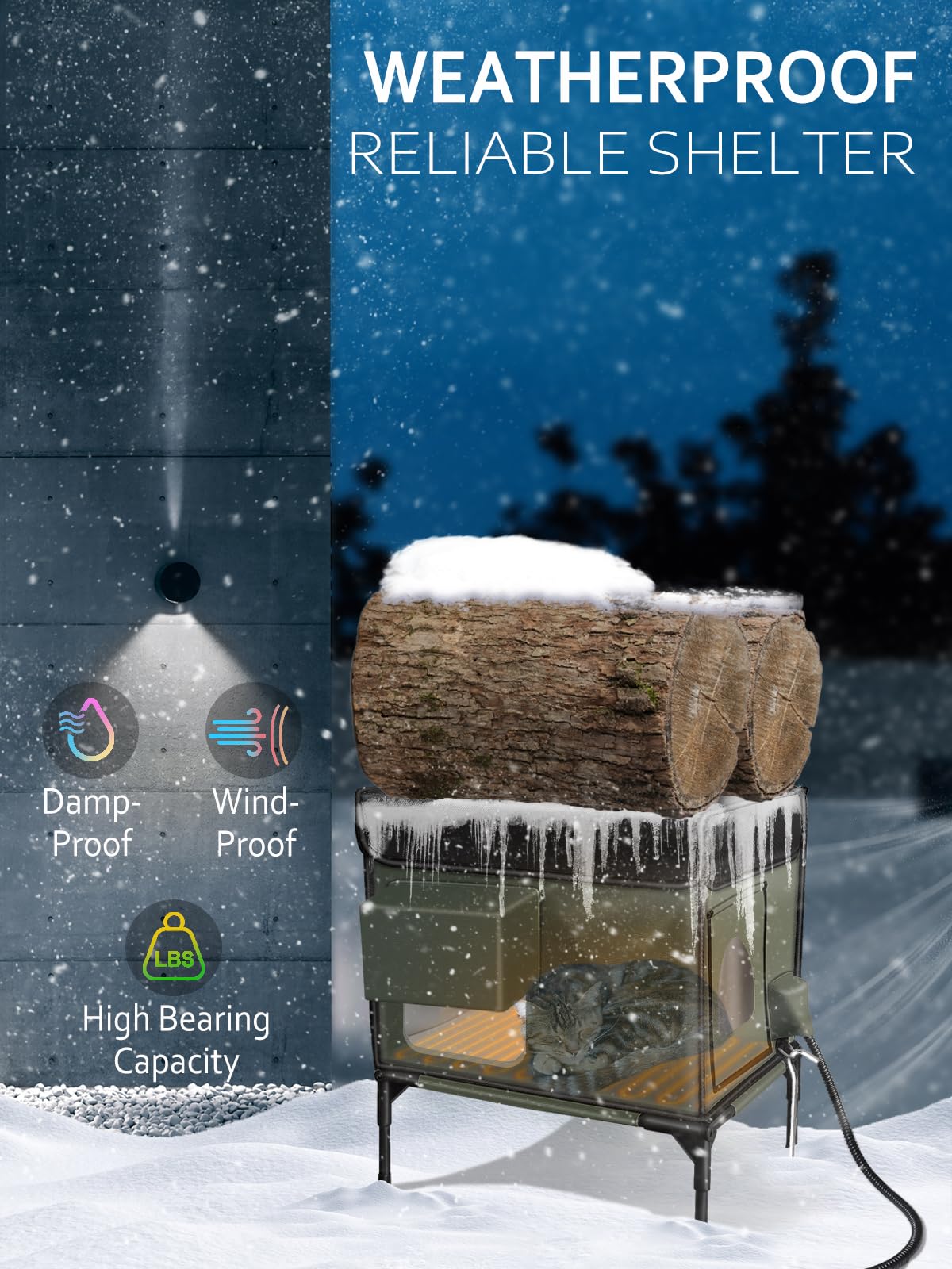 Heated Cat House - Insulated & Waterproof Outdoor Cat Shelter with Adjustable Awning & Escape Door - Indoor/Outdoor Use - Dark Green 13x17x20 Inches - Perfect for Winter Warmth & Backyard Protection