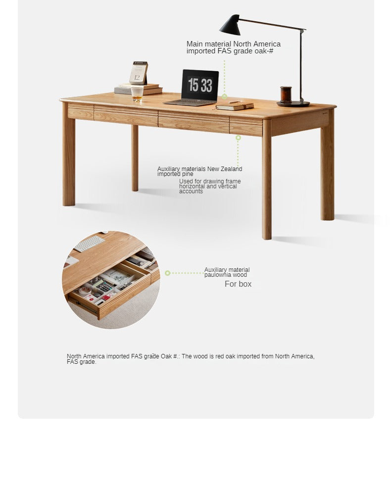 Solid Oak Wood Office Desk - 60 Inch Long Executive Workstation for Home & Business Use | Durable & Stylish Writing Table for Study, Work, or Conference Room