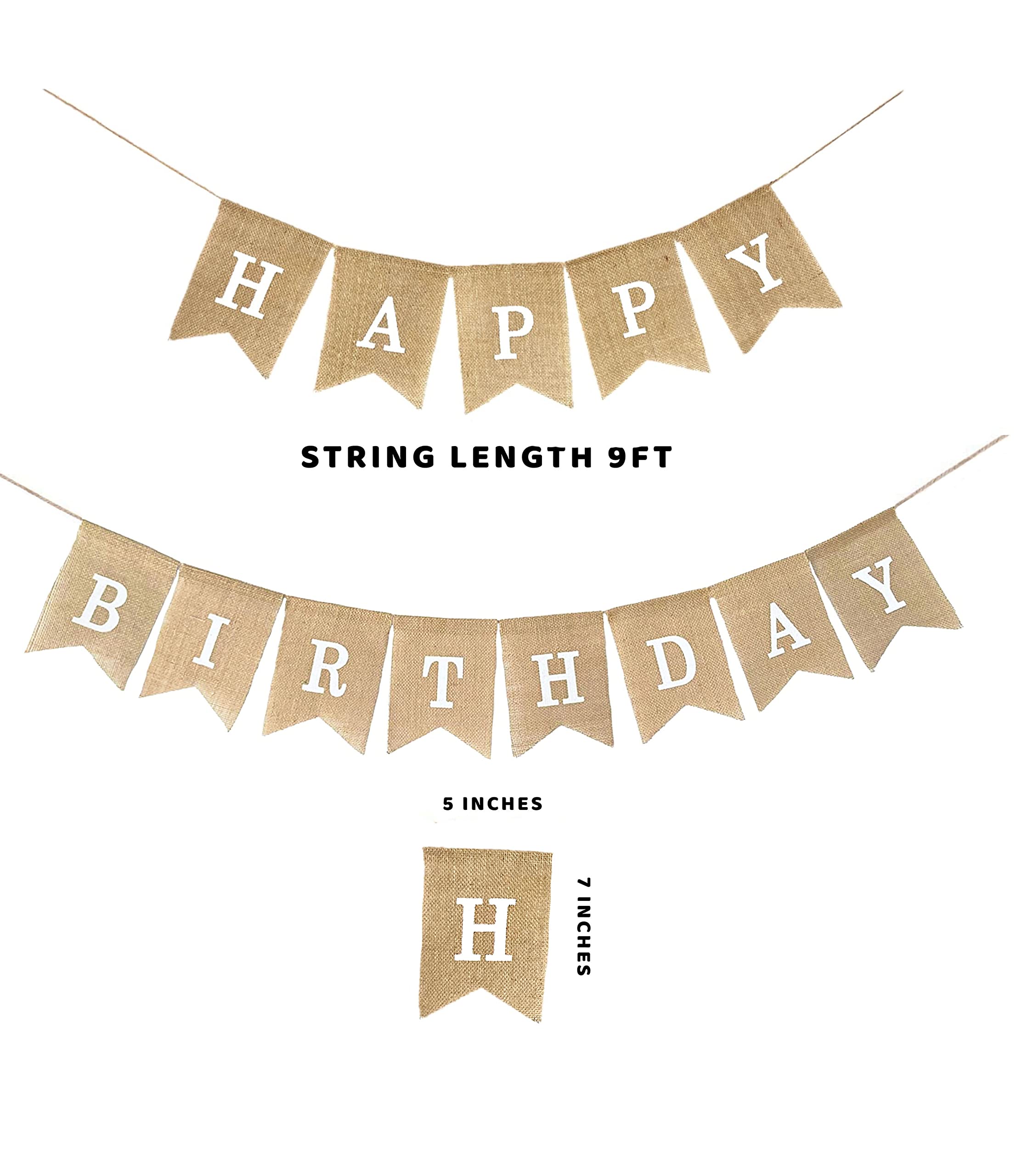 Happy Birthday Burlap Banner - White Printed Party Decoration for Birthdays, Baby Showers & Celebrations - Perfect for Indoor & Outdoor Events