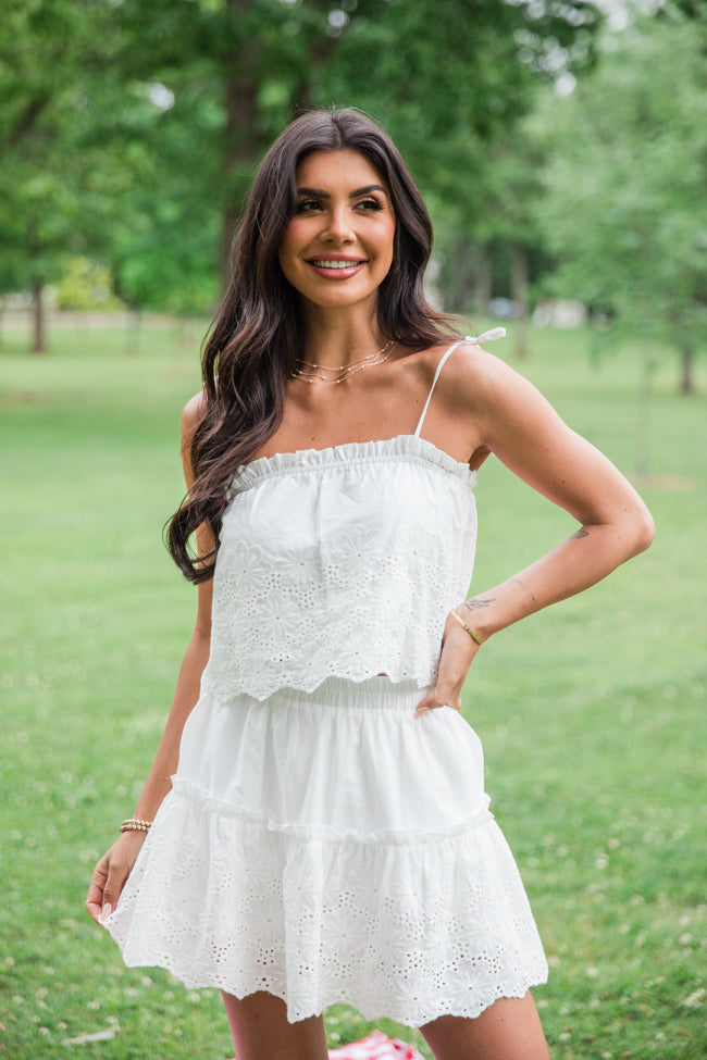 Dockside Dream White Crochet Detail Crop Top - Women's Summer Boho Beachwear for Vacation & Music Festivals