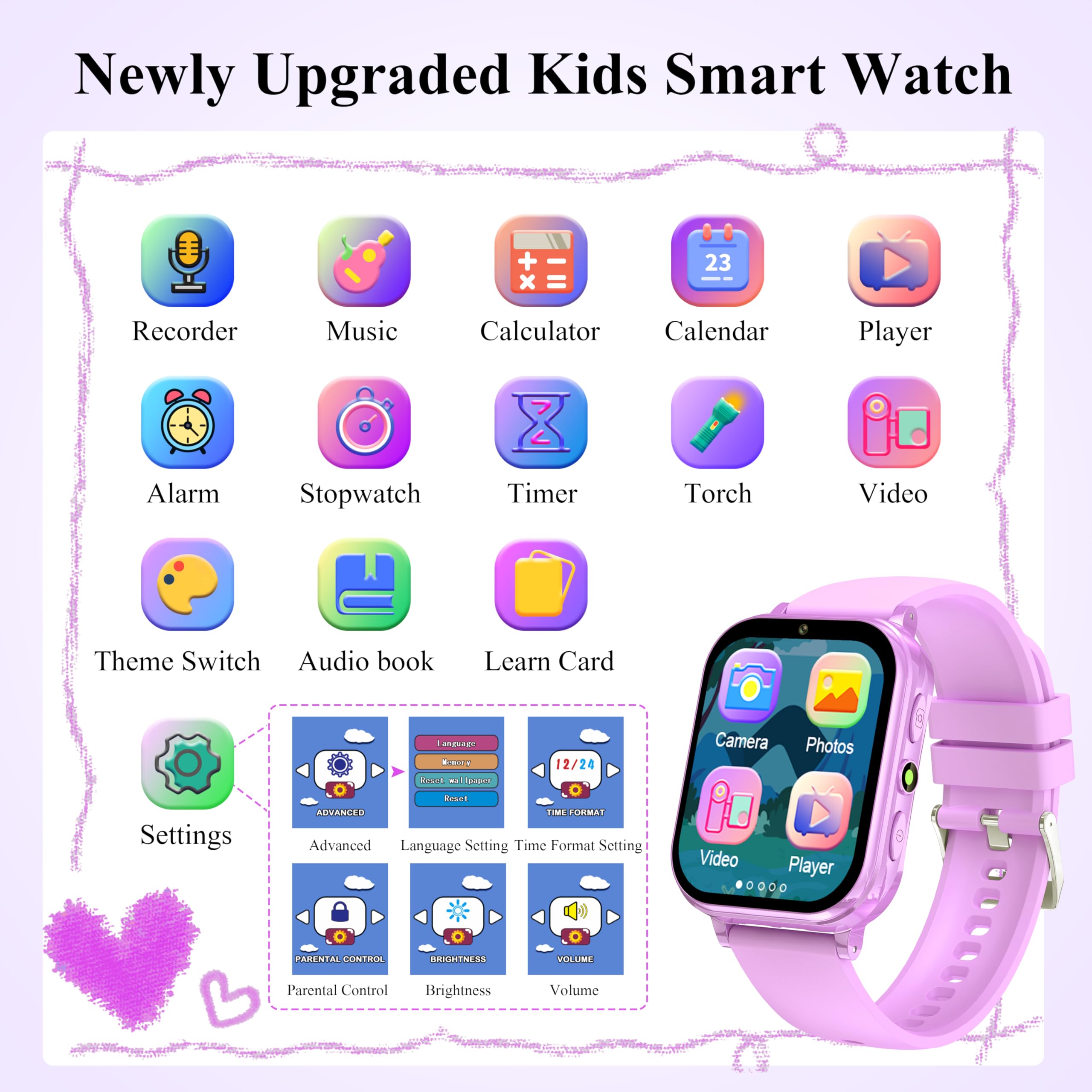 KALINCO Kids Smart Watch for Boys & Girls Age 5-12 - GPS Tracker, Camera, Games, Pedometer, Music Player, Alarm Clock, Audio Stories & Flashlight - No Phone Needed Smartwatch for Outdoor Play, School & Birthday Gifts