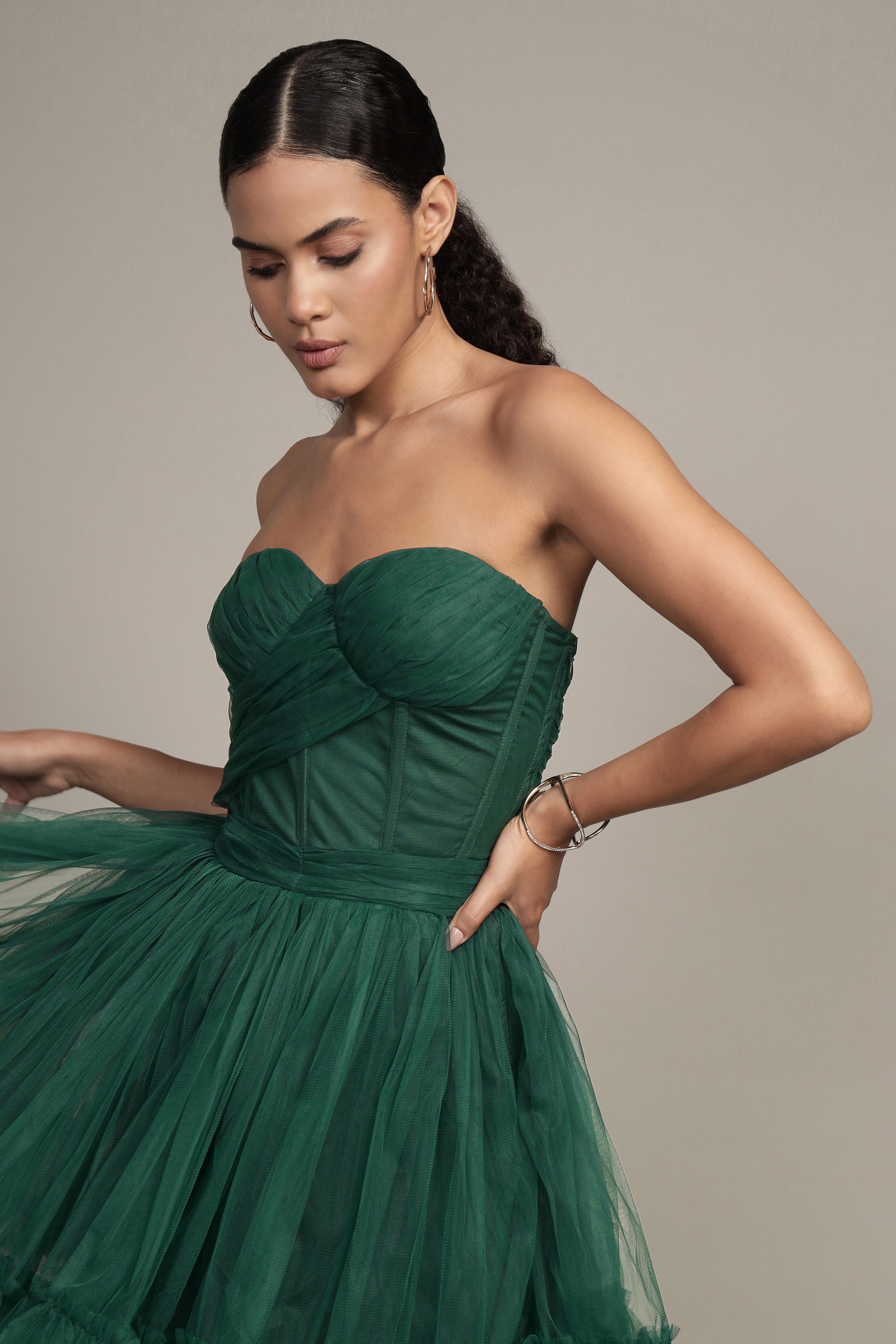 Lauren Green Tulle Mini Dress for Women - Elegant Party Dress for Weddings, Prom, Evening Events & Special Occasions