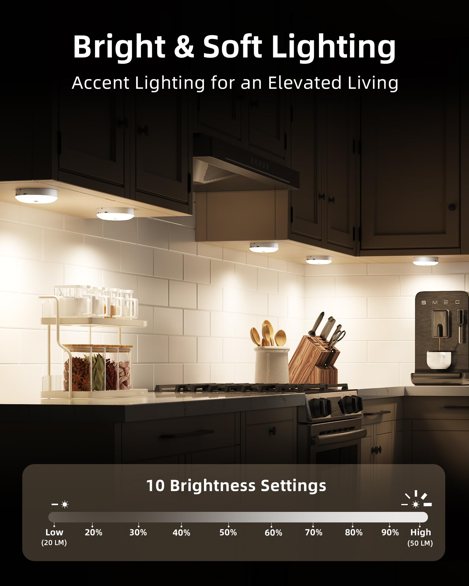 EZVALO Rechargeable Under Cabinet Lighting with Motion Sensor & Remote - 3 Color Temperatures & 12 RGB LED Puck Lights - Dimmable Magnetic Battery-Operated LED Lights for Kitchen Counter (6 Pack) - Perfect for Pantry, Closet & Night Light Use