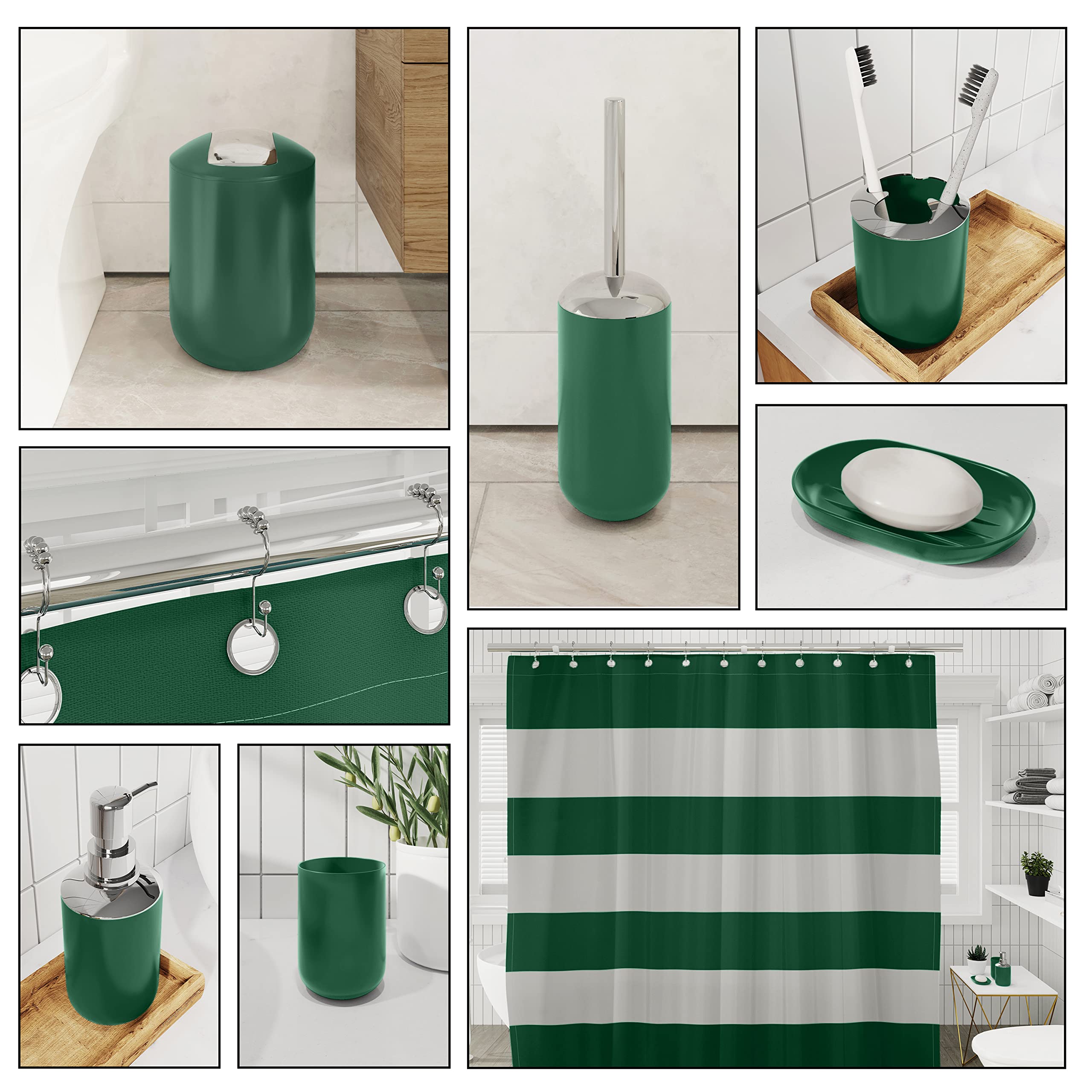 Clara Clark 20PC Green Bathroom Set - Shower Curtain, Toilet Brush & Accessories for Modern Bathrooms