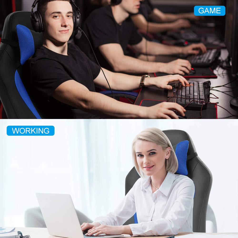 Ergonomic Gaming Chair - Adjustable Office Desk Chair with Lumbar Support & Headrest - Modern Executive Leather Computer Chair - Swivel Rolling Task Chair for Home Office (Blue) - Perfect for Long Gaming Sessions & Remote Work