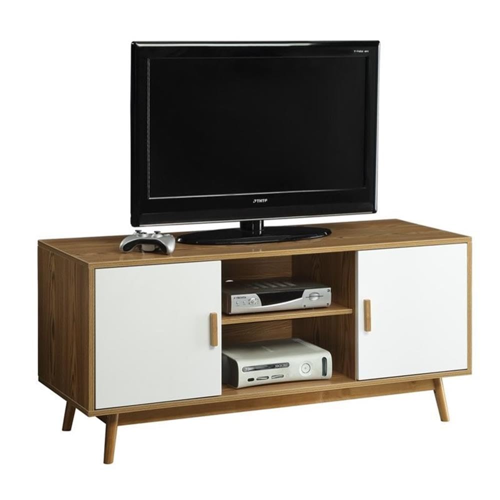 Allora Mid-Century Modern Wood TV Stand for 46 Inch Flat Screen TVs - White & Natural Finish - Perfect for Living Room, Bedroom & Home Theater Setup