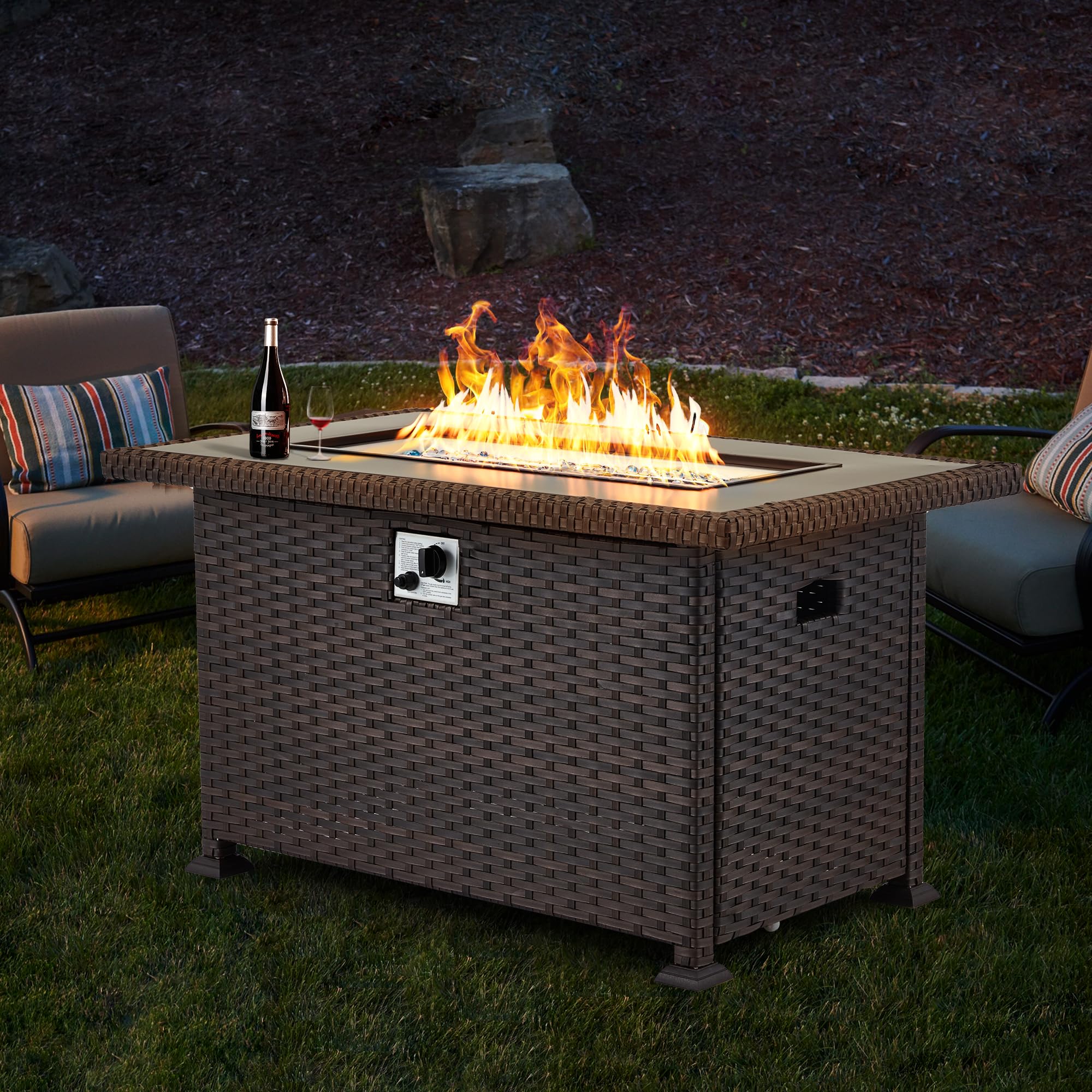 GYUTEI 44-inch Propane Fire Pit Table - 50,000 BTU Outdoor Gas Fire Table with Auto-Ignition & CSA Certification - Brown Patio Heater for Garden, Backyard, Deck (Perfect for Outdoor Entertaining & Cozy Nights)