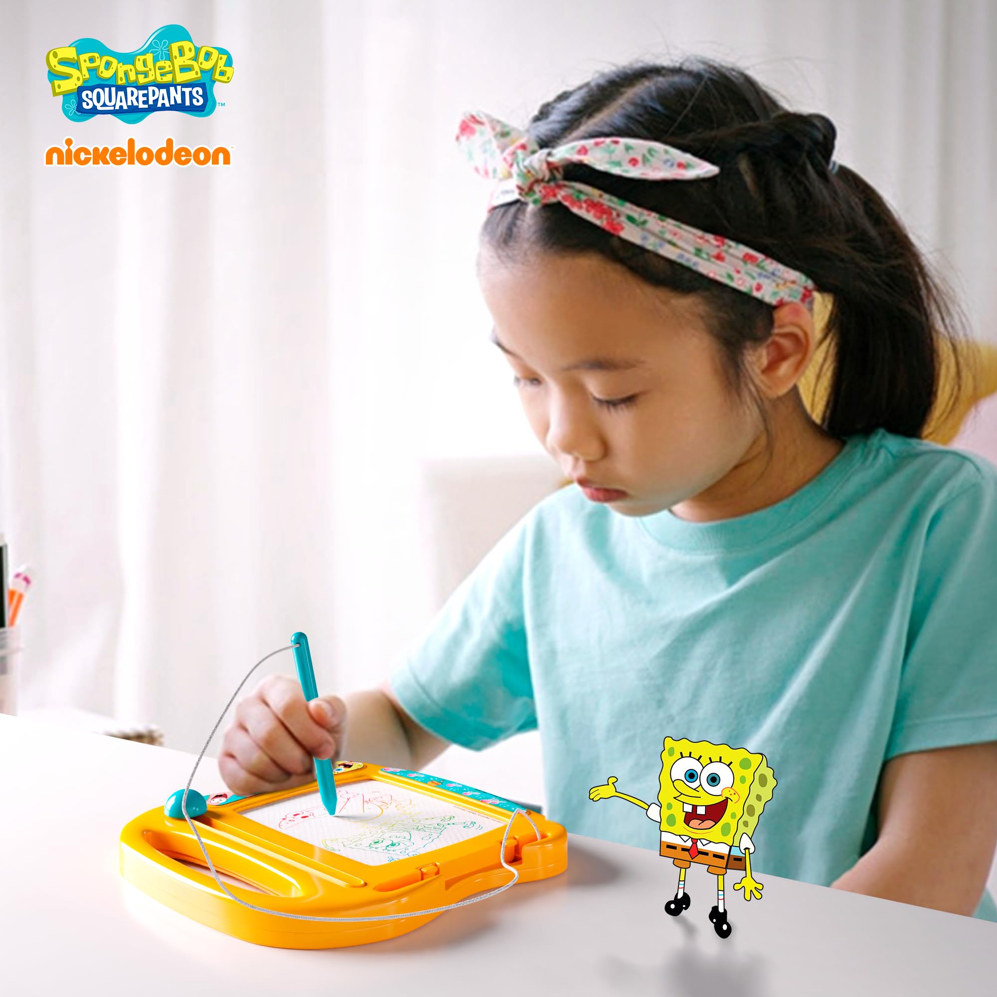 Spongebob Squarepants Magnetic Drawing Board for Kids - Reusable Erasable Doodle Pad, Magic Sketch Toy with Stylus - Perfect Travel Activity for Toddlers & Preschoolers - Fun Creative Gift for Home, Car & Airplane Trips (Orange)