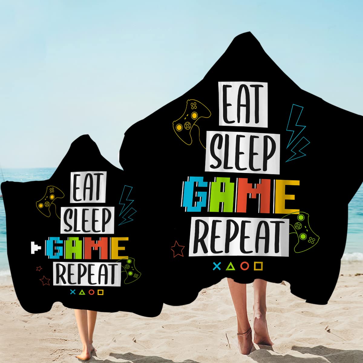 Kids Gaming Hooded Beach Towel - Neon Gamer Pool Towel Wrap for Boys & Girls | Soft Bath Towel with Hood (Black, 1 Piece) | Perfect for Swimming, Beach Trips & Gaming Lounges