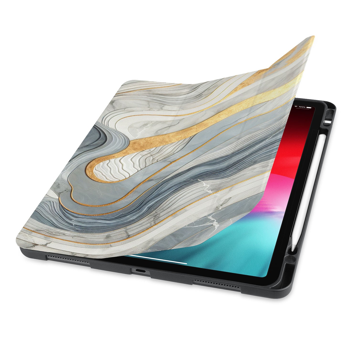 Premium Marble iPad Trifold Case - Slim Protective Cover for iPad Air/Pro with Auto Sleep/Wake | Perfect for Work, Travel & Home Use