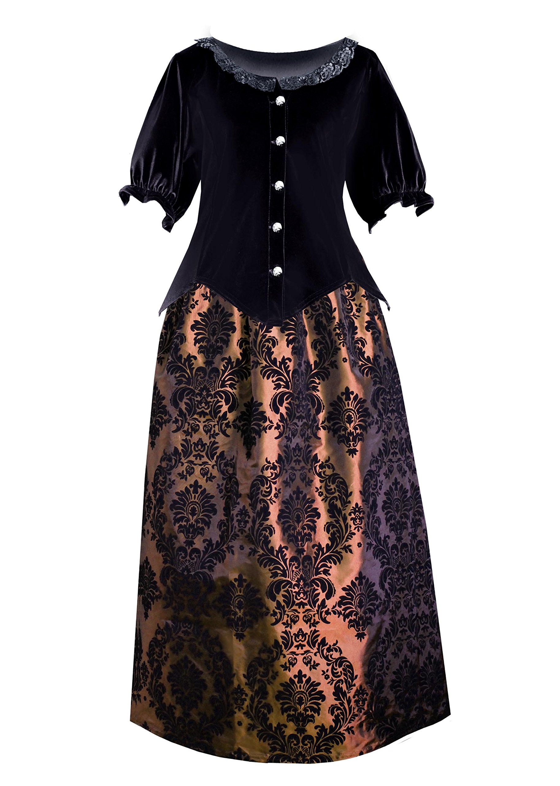 Victorian Steampunk Gothic Civil War Medieval Velvet Top & Patterned Skirt Set for Cosplay, Renaissance Fairs, and Themed Parties - Perfect for Historical Reenactments and Gothic Fashion Lovers