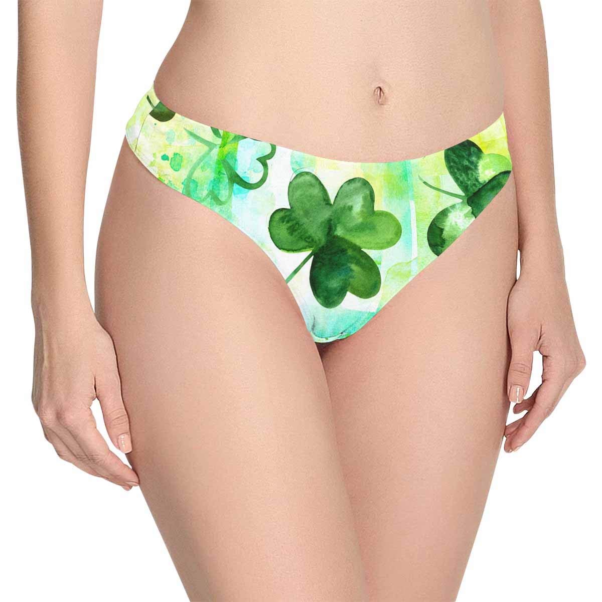 Custom Novelty Watercolor Shamrocks Women's Thong Panties - Soft Cotton Underwear for St. Patrick's Day & Irish Pride (XS-3XL) - Perfect for Parties, Gifts & Everyday Wear