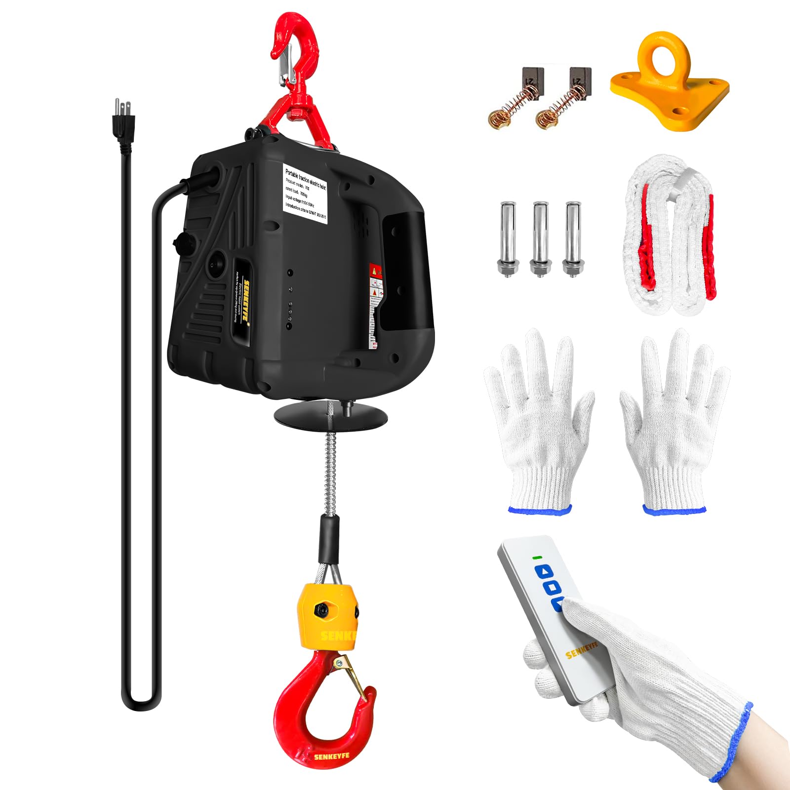 1100LBS Electric Hoist Winch - 2-in-1 Portable Lifting System with 25FT Cable & Strap, 110V Ceiling Winch for Home Garage, Construction, Towing & Heavy Duty Lifting