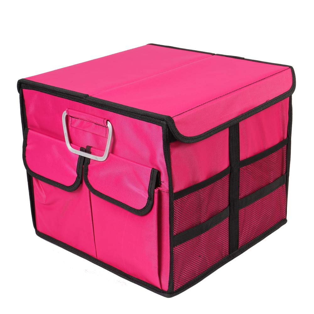 Collapsible Car Trunk Organizer with Non-Slip Straps - Portable Multi-Compartment Storage for SUV, Truck, Minivan & Auto Vehicles (Small, Rose Red) - Perfect for Road Trips, Grocery Shopping & Car Organization
