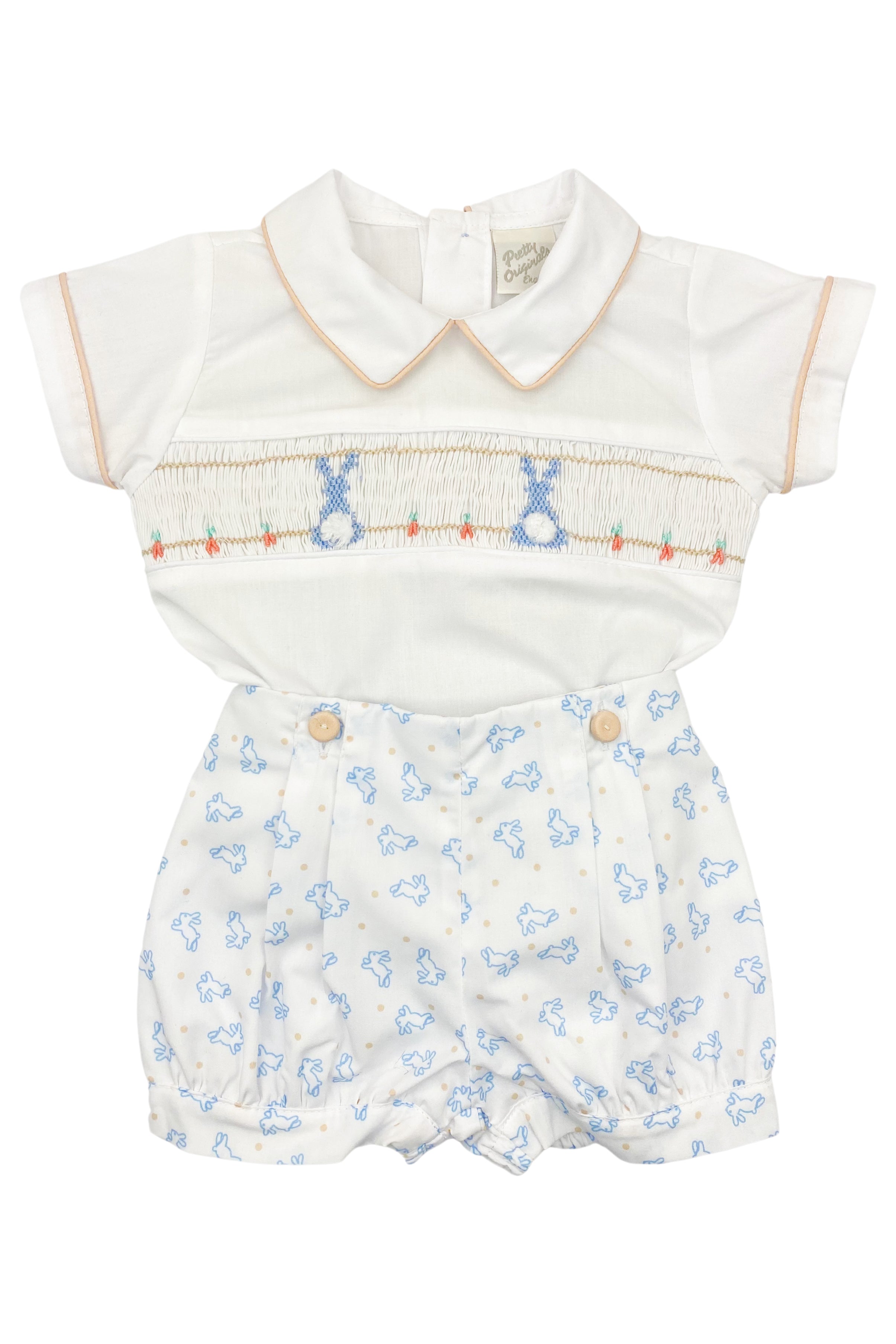 Silas Smocked Bunny Print Baby Shirt & Shorts Set - Cute Easter Outfit for Boys & Girls - Perfect for Spring Photos, Family Gatherings & Holiday Celebrations